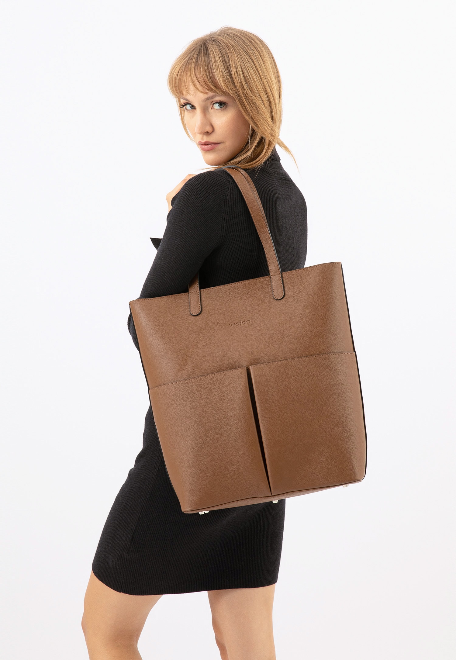 Pojemna skórzana shopperka damska w kolorze brązowym