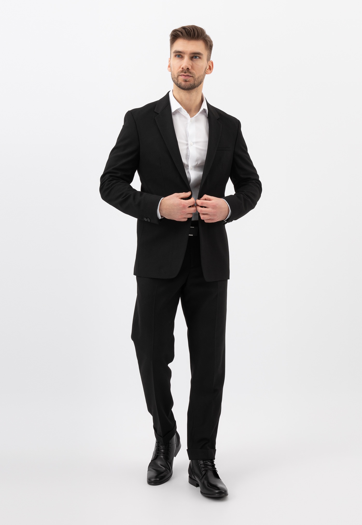 Czarne eleganckie trzewiki męskie ze skóry licowej