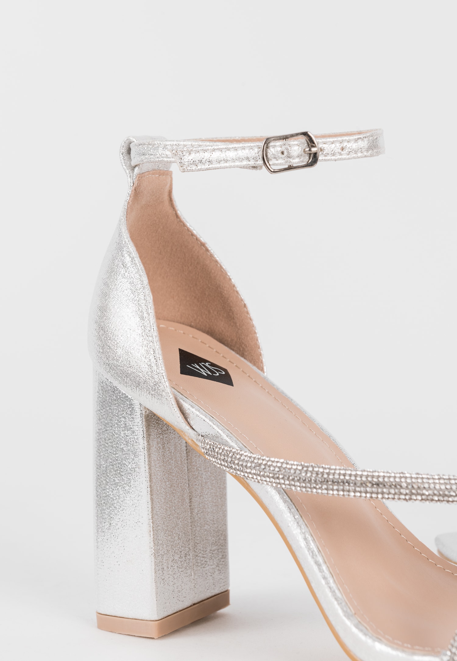 WJS złote sandały damskie z kryształkami na słupku