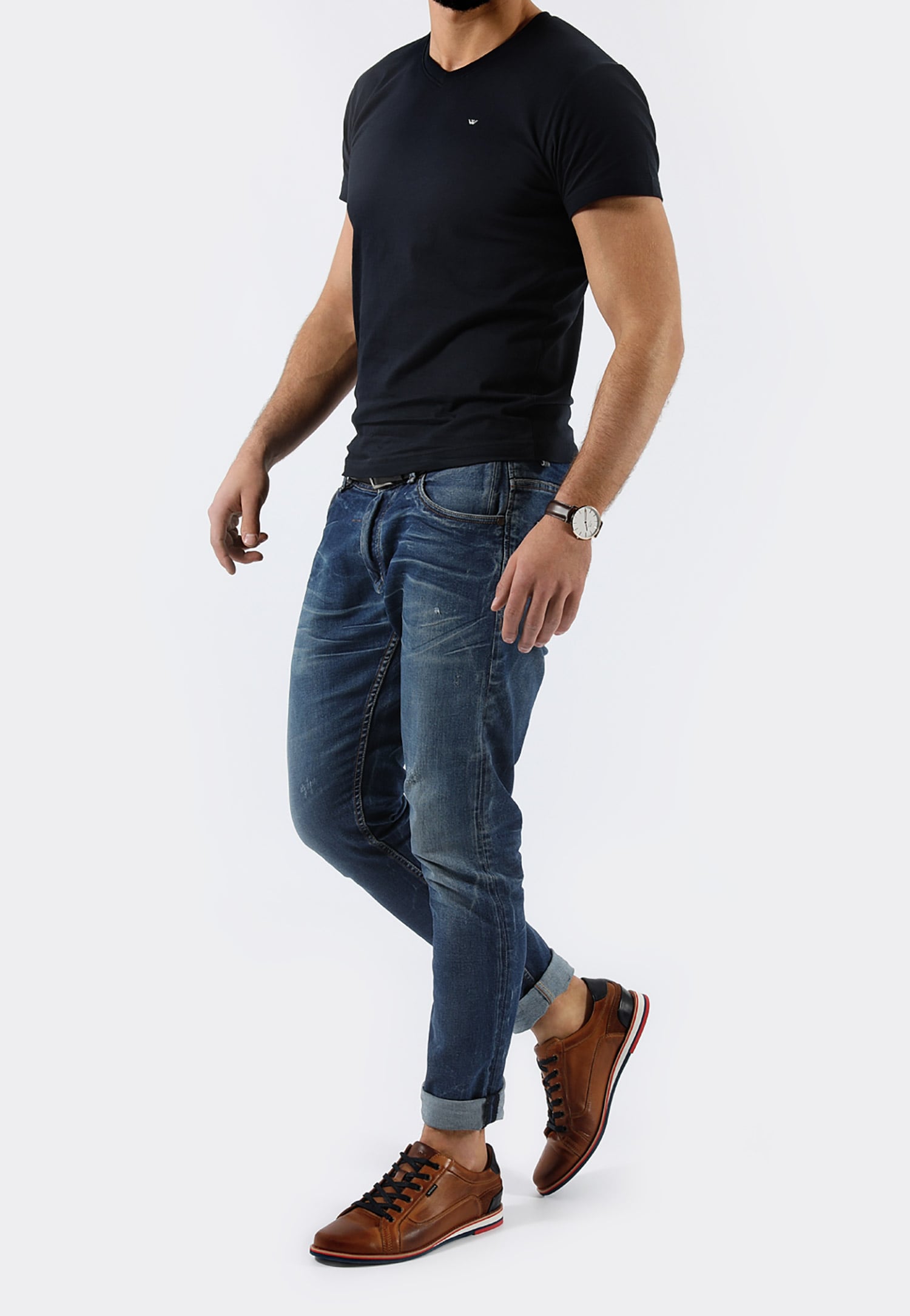 Granatowe półbuty męskie z brązowymi wstawkami