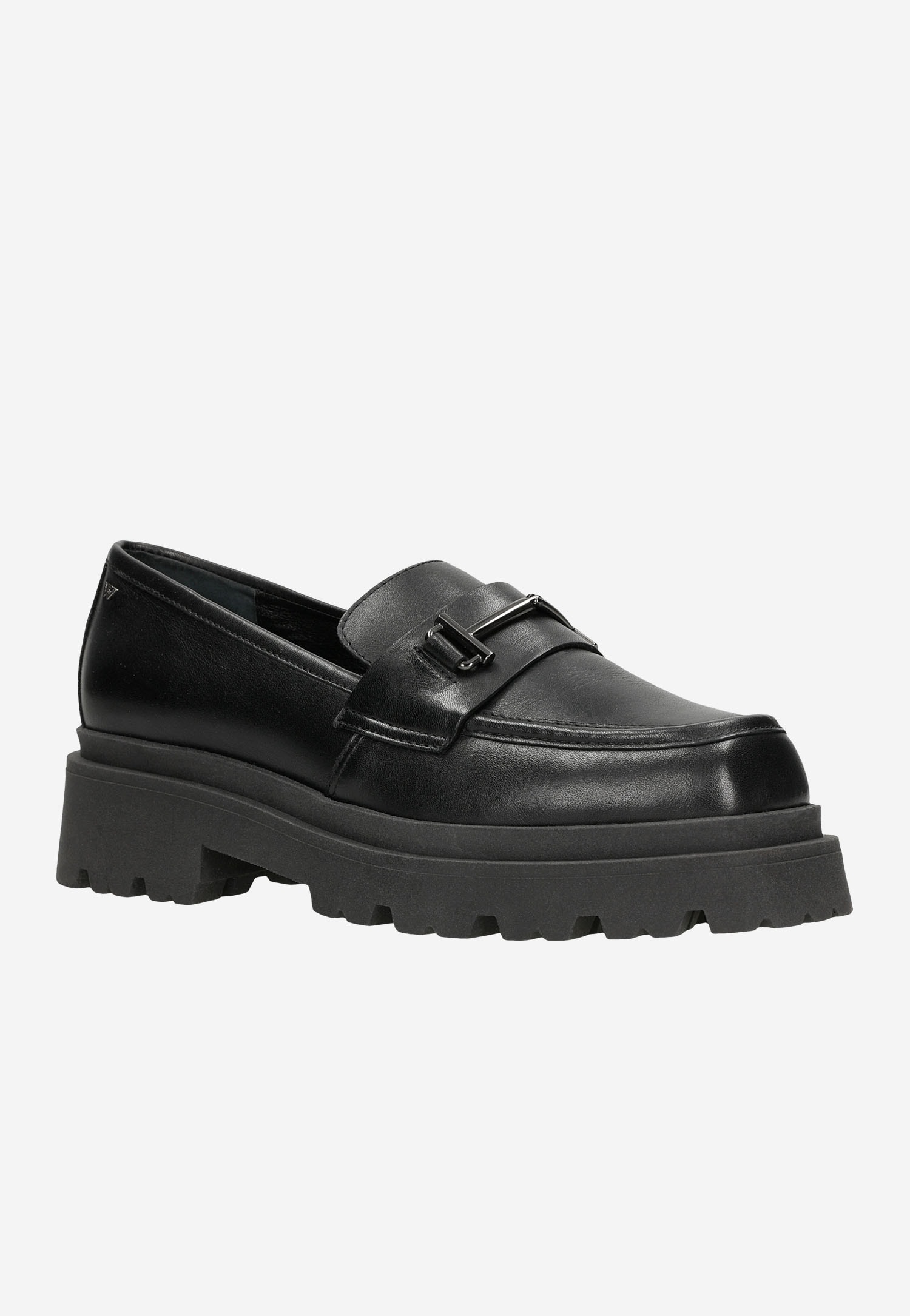 Czarne damskie mokasyny horsebit z ozdobnym motywem w cętki