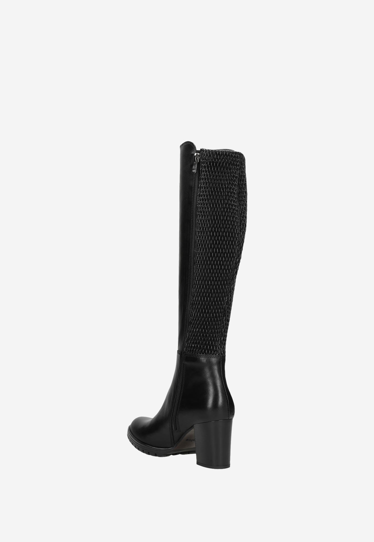 Czarne ocieplane kozaki damskie na szerokim obcasie