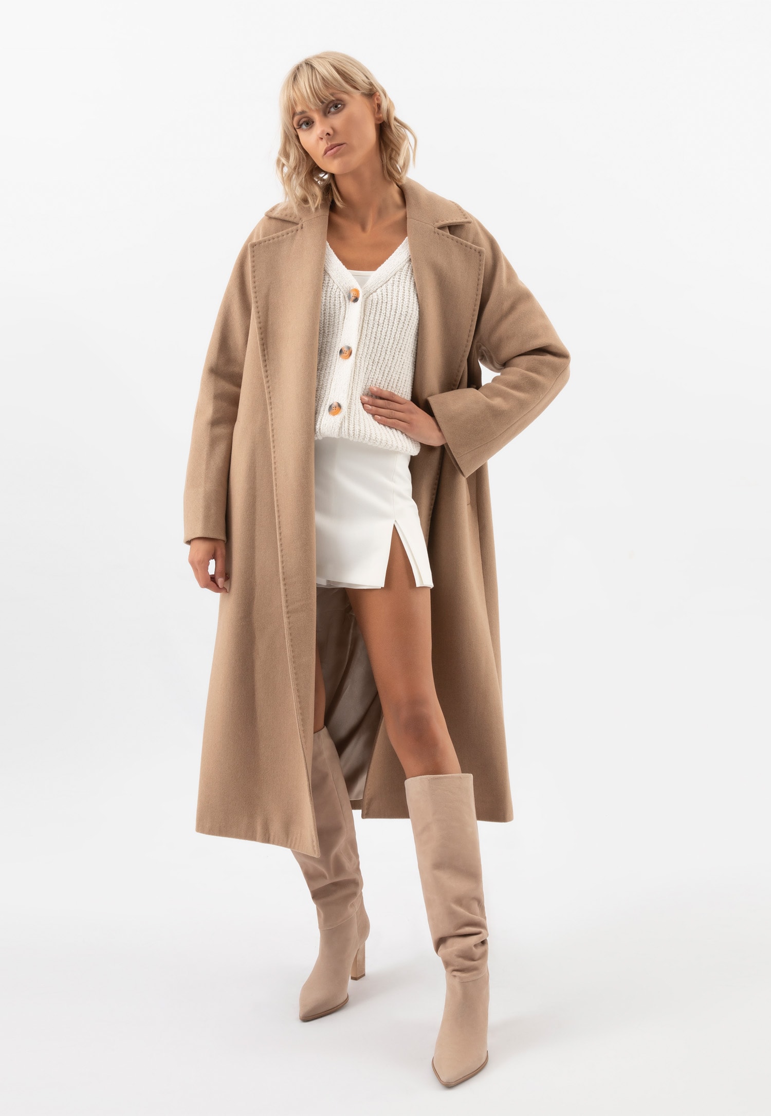 Długi brązowy płaszcz RELAKS