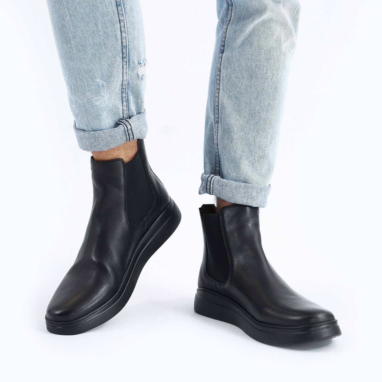 Czarne botki męskie z gładkiej skóry licowej