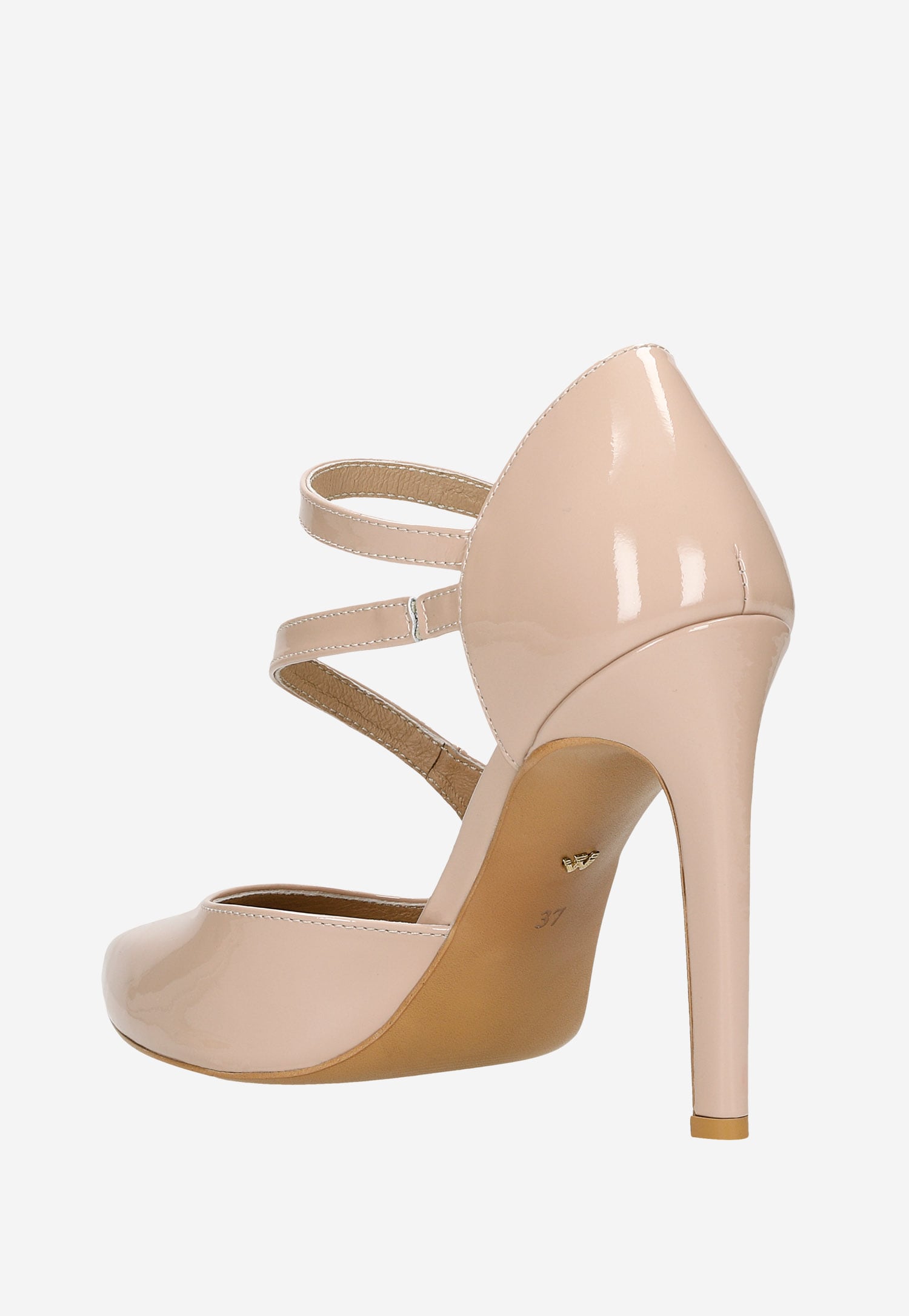 Beżowe eleganckie czółenka damskie na szpilce z paskiem oplatającym stopę