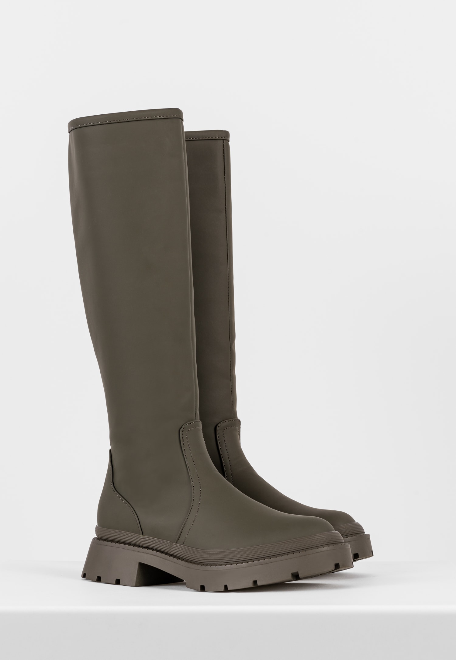 WJS płaskie zielone kozaki damskie