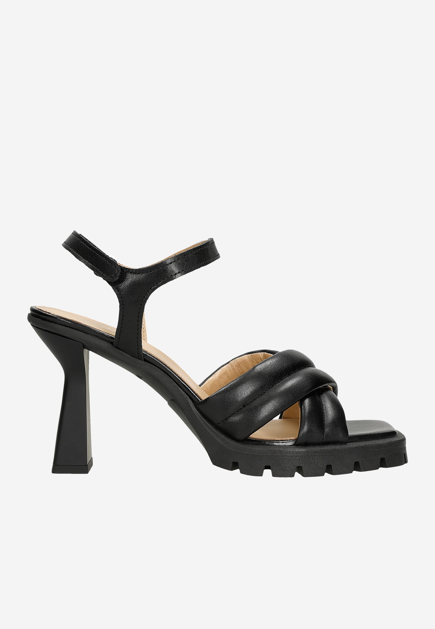 Czarne masywne sandały damskie na obcasie