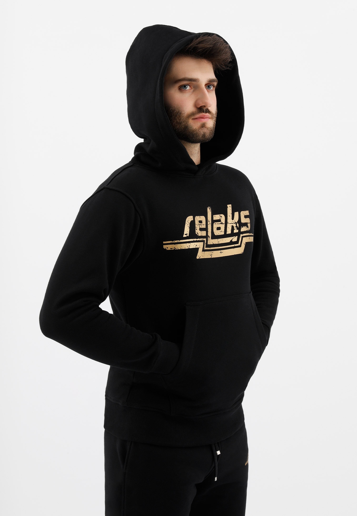Czarna bluza męska RELAKS z kapturem