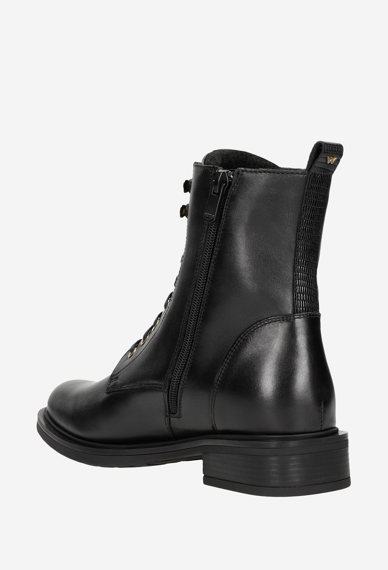 Klasyczne czarne ocieplane trzewiki damskie ze skóry licowej