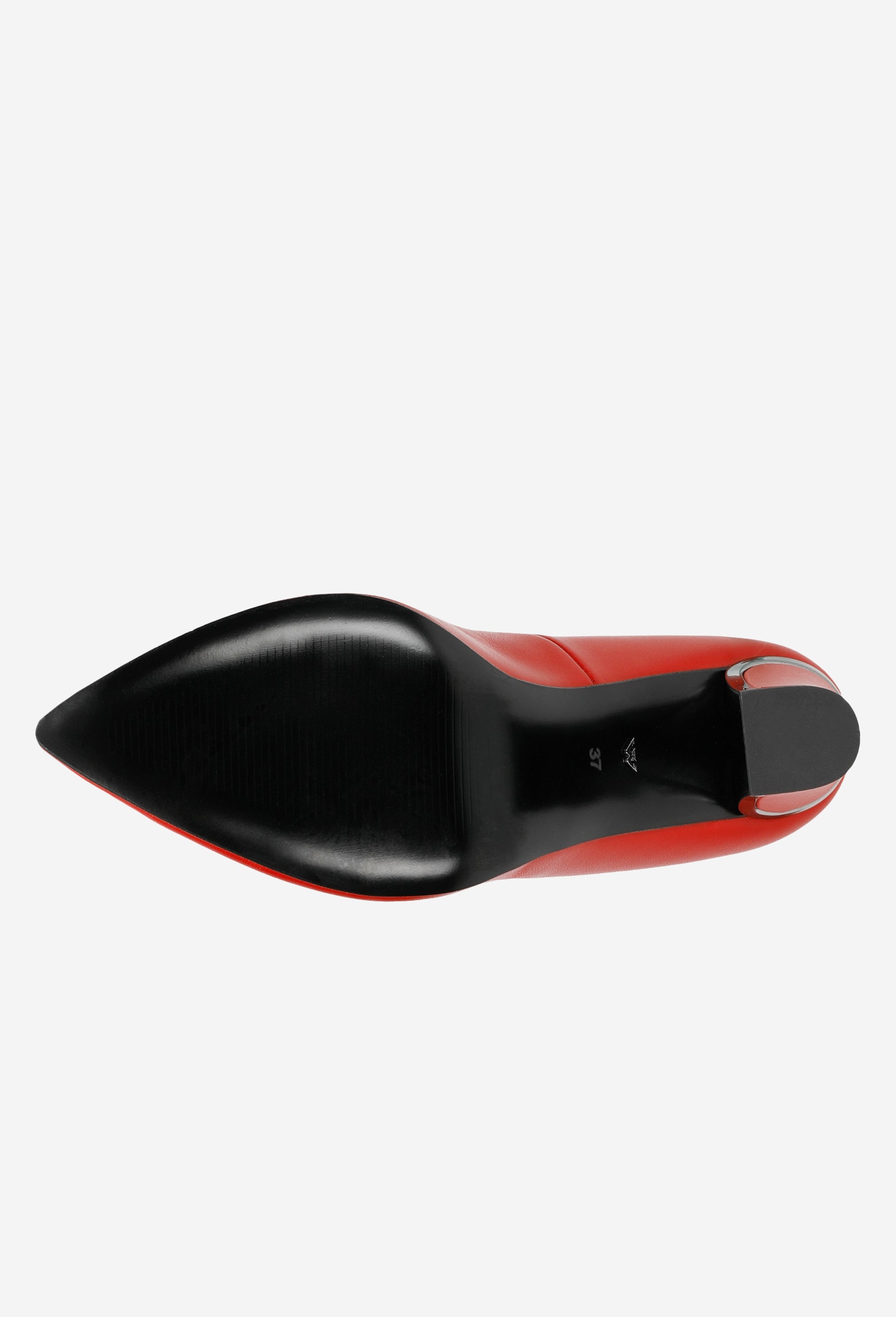 Czerwone czółenka damskie ze skóry licowej na ozdobnym obcasie