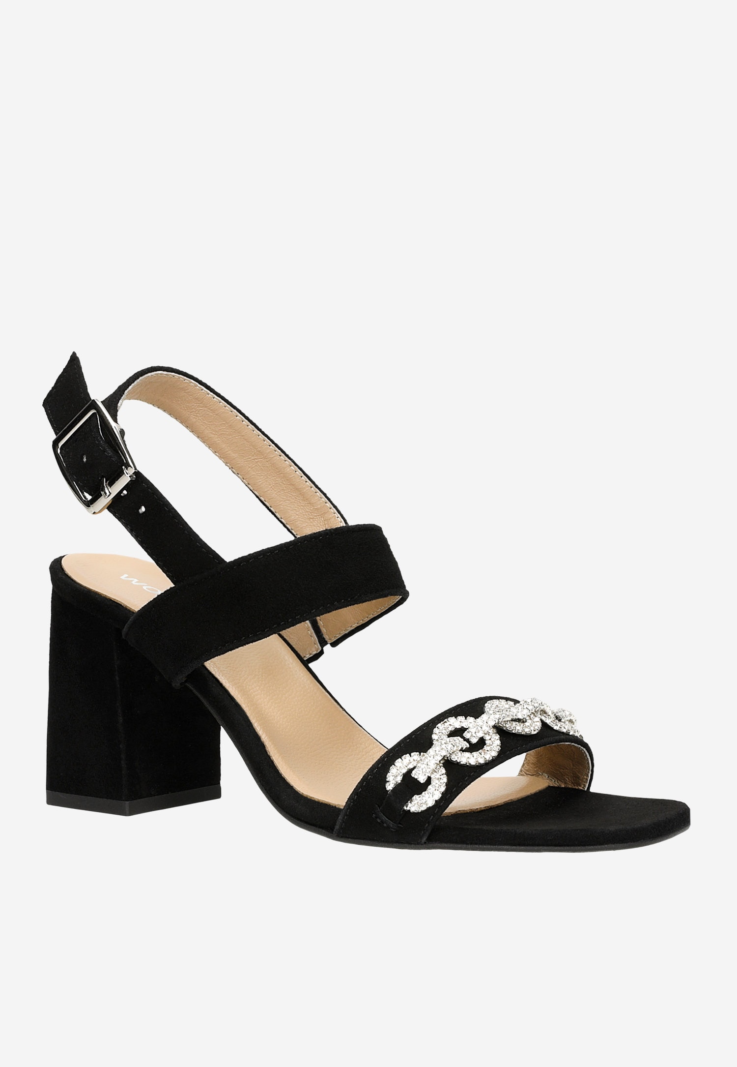 Czarne eleganckie sandały z metalową ozdobą