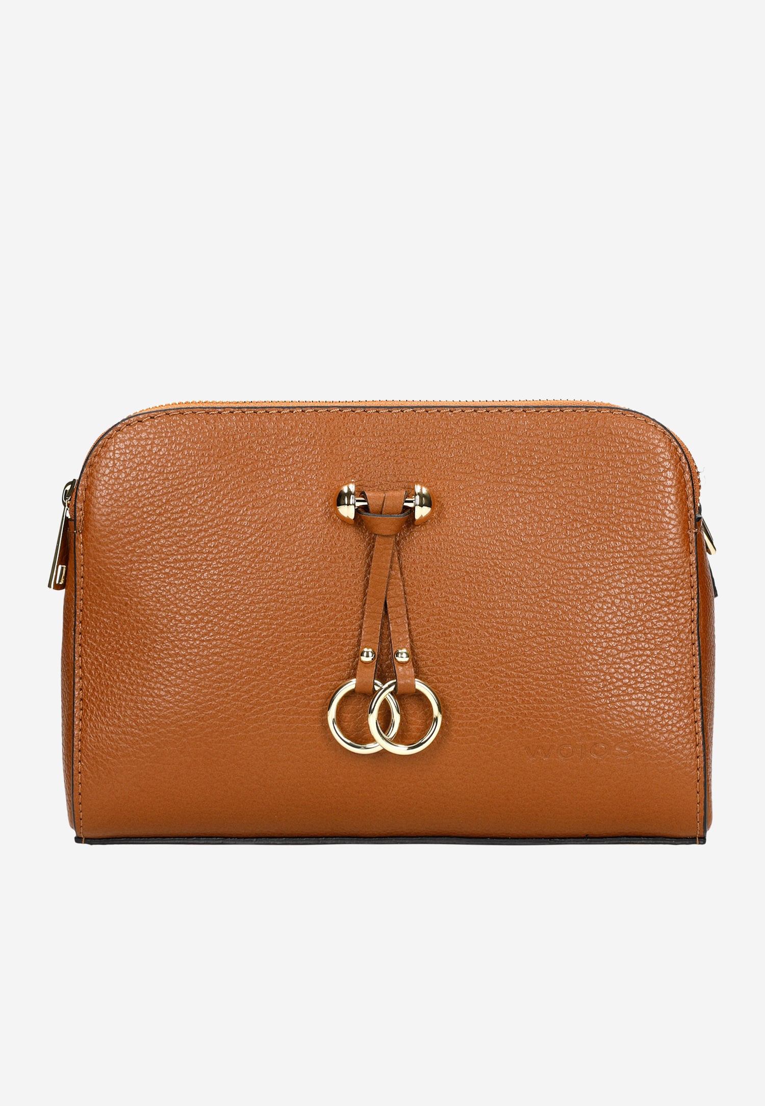 Mała torebka damska z ozdobnymi kółkami na skórzanych paskach