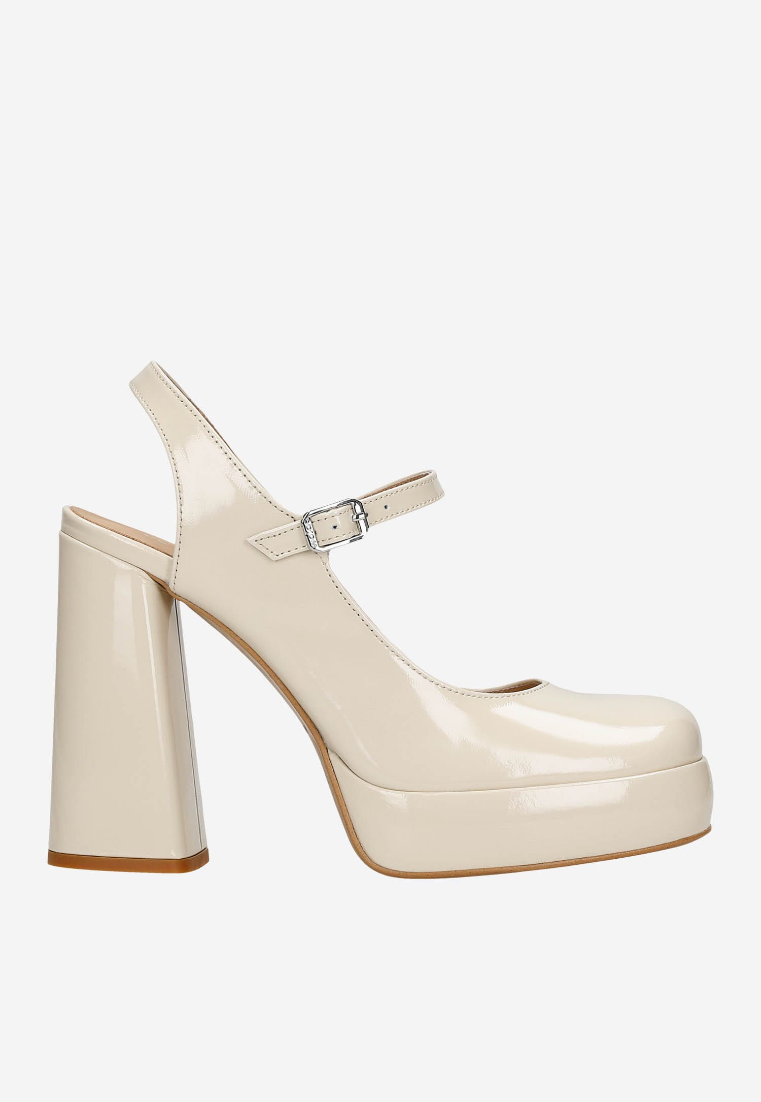 Wysokie beżowe czółenka damskie na masywnym słupku