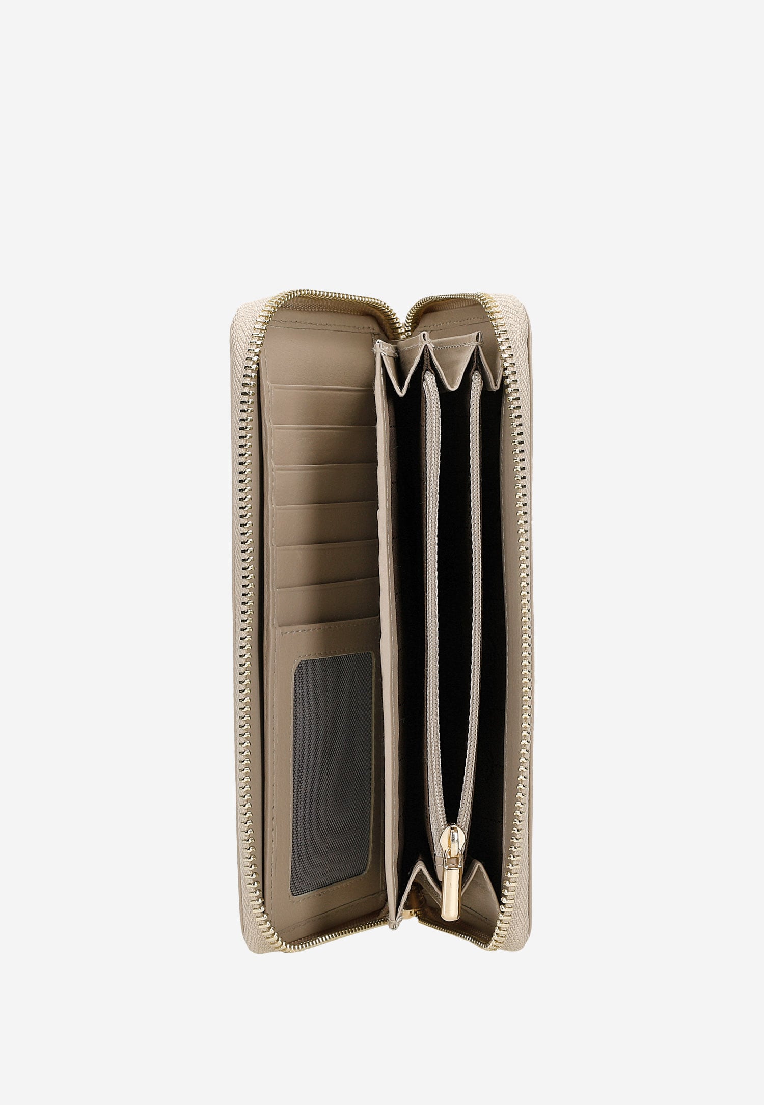 Duży beżowy portfel damski ze złotymi akcentami