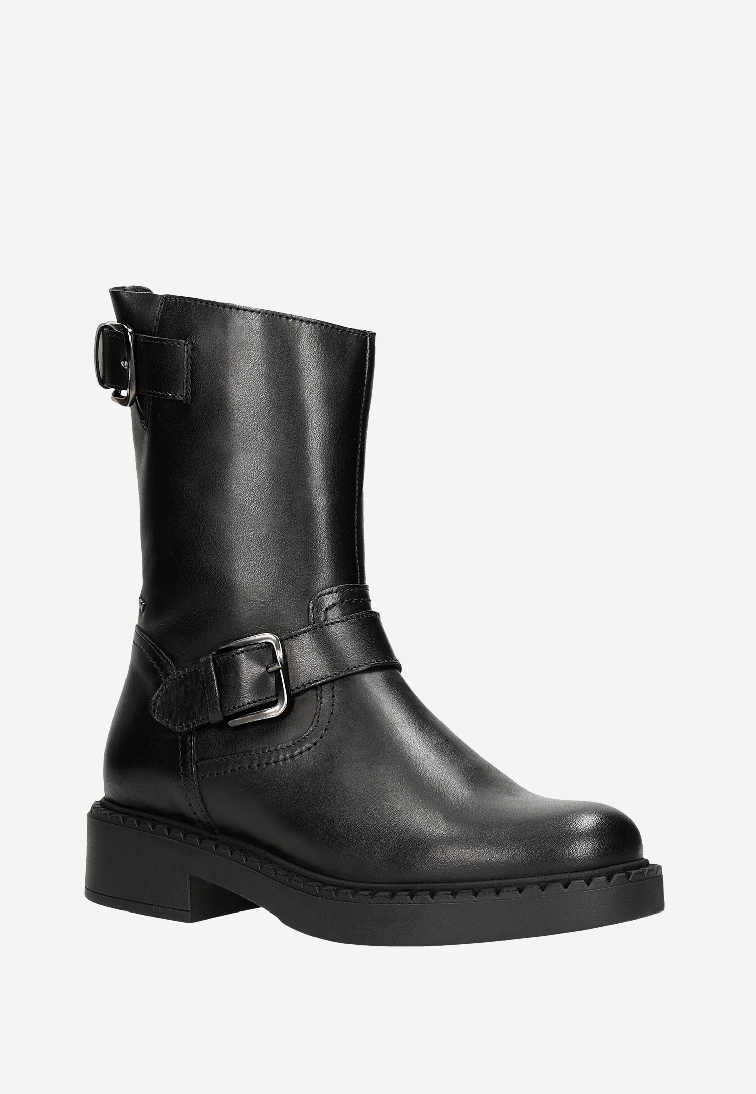 Czarne skórzane botki damskie typu bikery