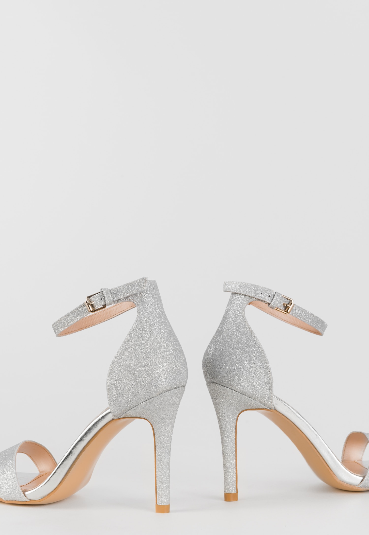 WJS eleganckie srebrne sandały damskie na obcasie