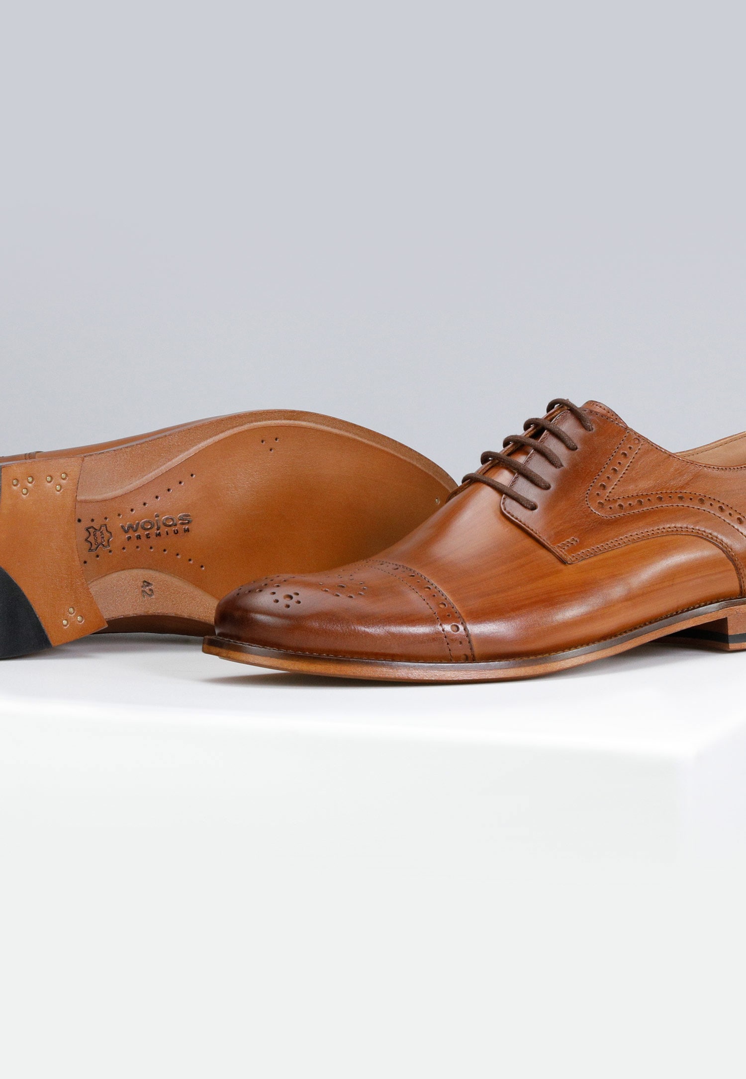 Jasnobrązowe wizytowe półbuty męskie | PREMIUM