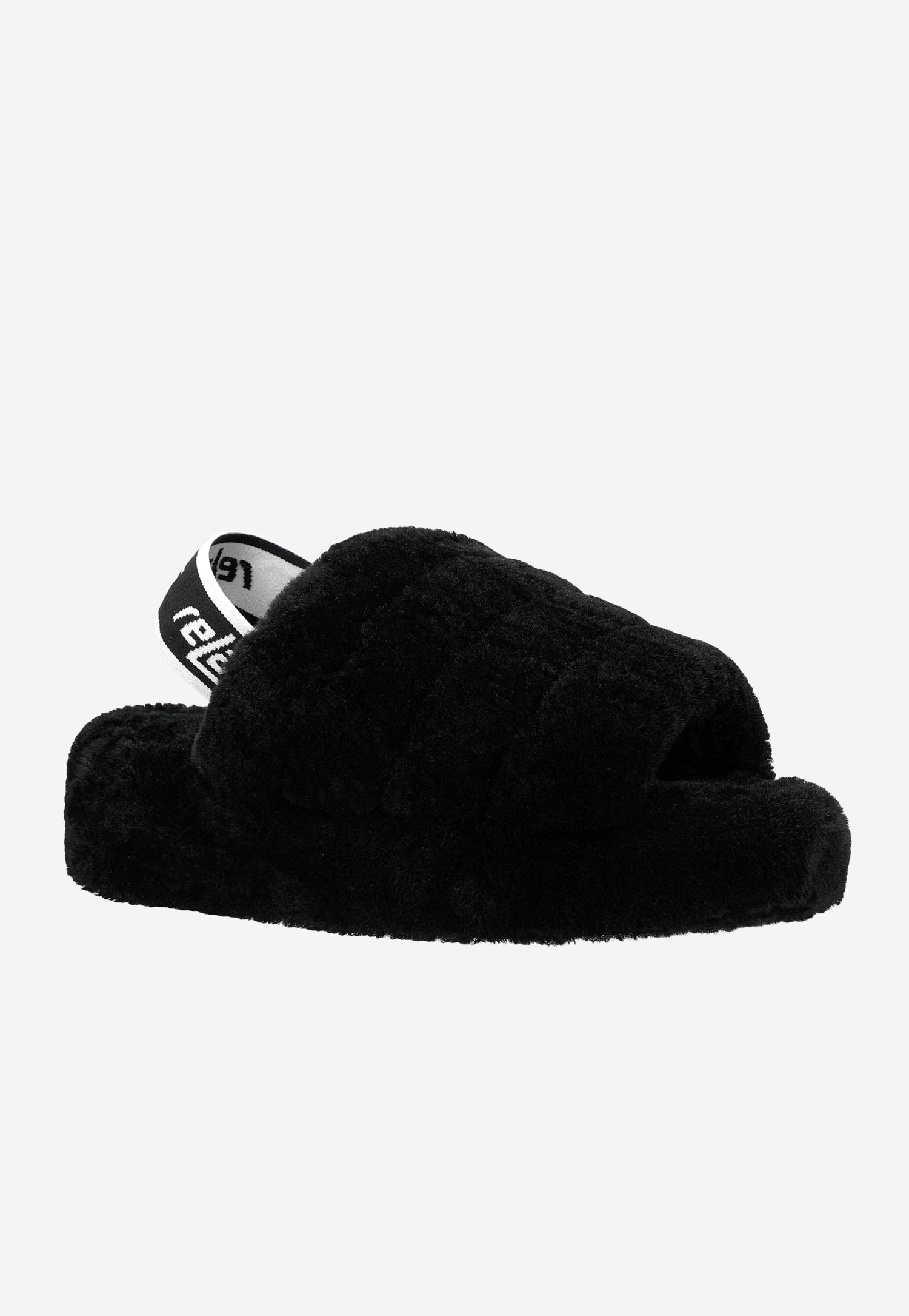 RELAKS czarne puchate kapcie z gumką na piętę