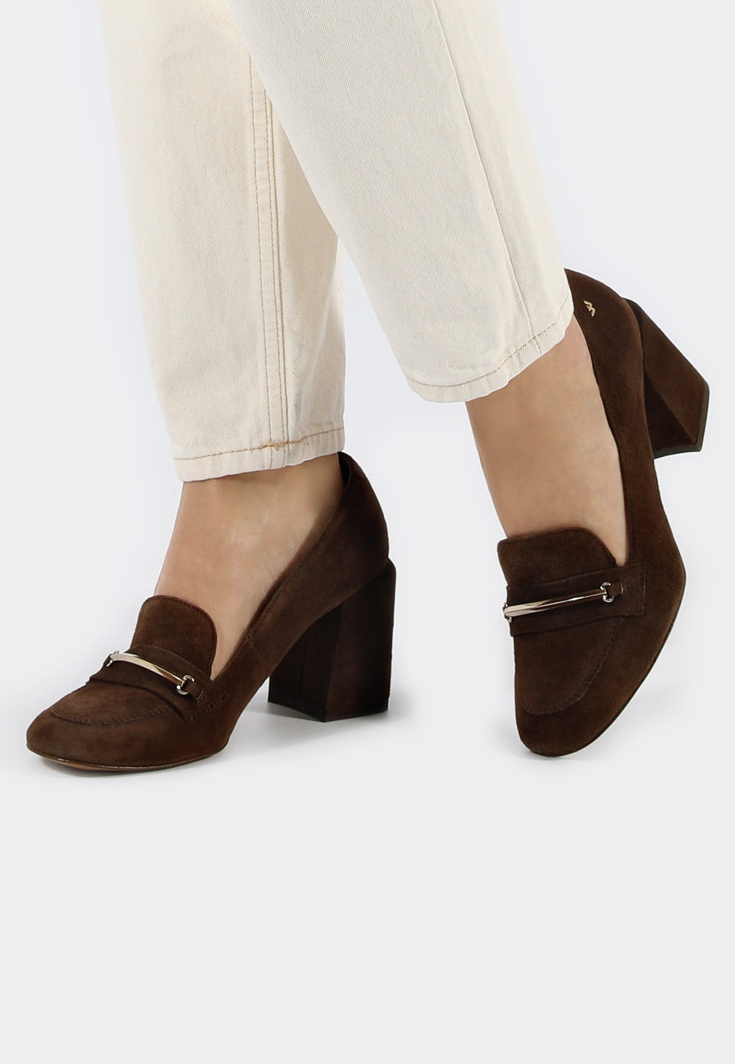 Brązowe mokasyny damskie na obcasie