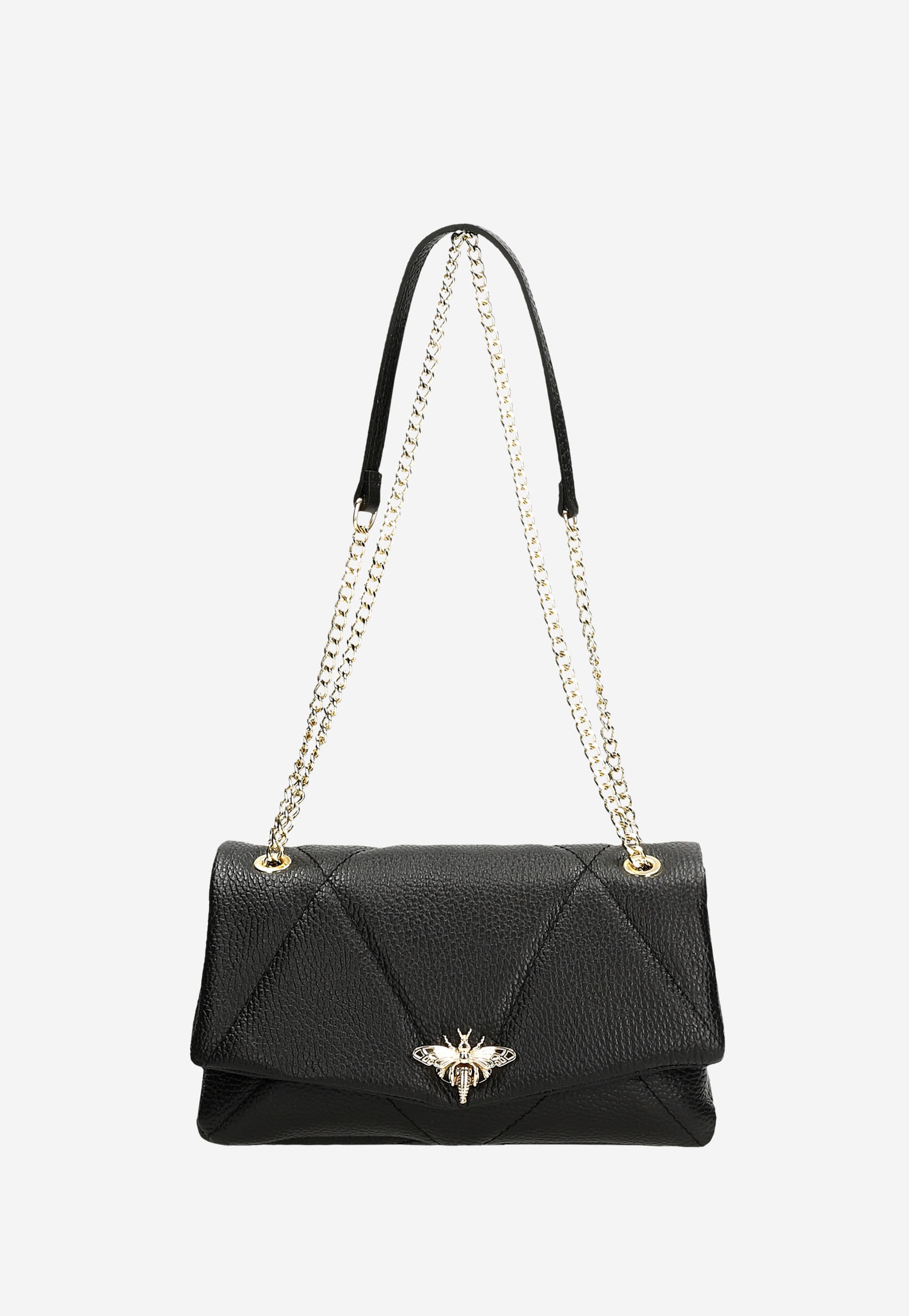 Czarna skórzana torebka ze złotymi akcentami