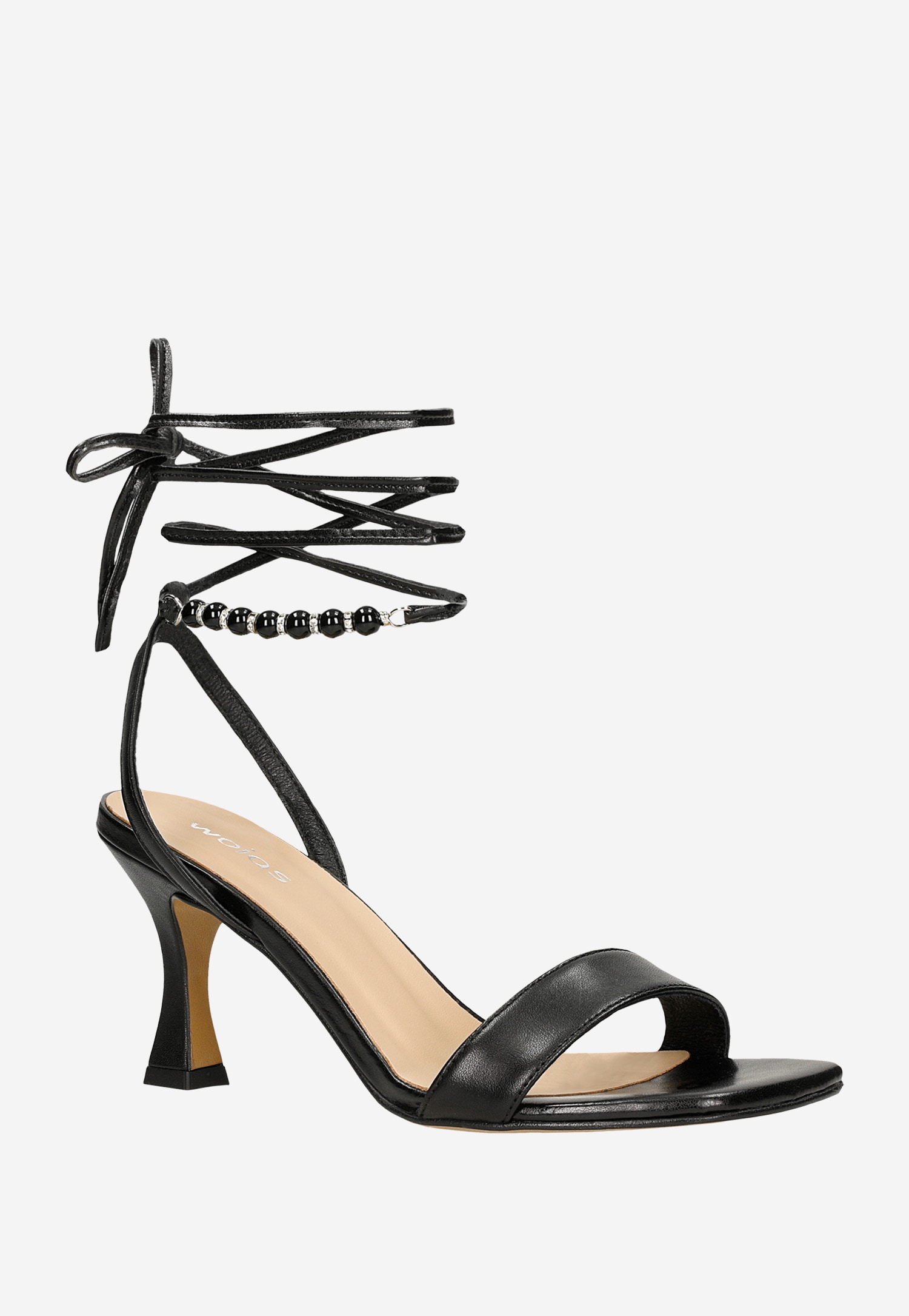 Czarne sandały na obcasie z wiązaniem wokół kostki