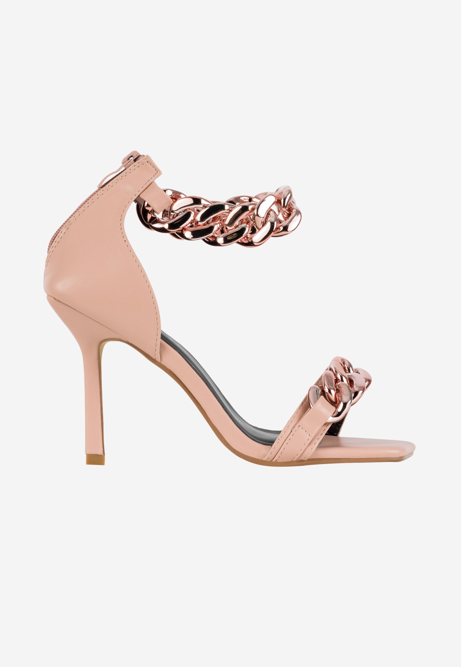 WJS różowa sandały damskie z ozdobnym łańcuszkiem wokół kostki