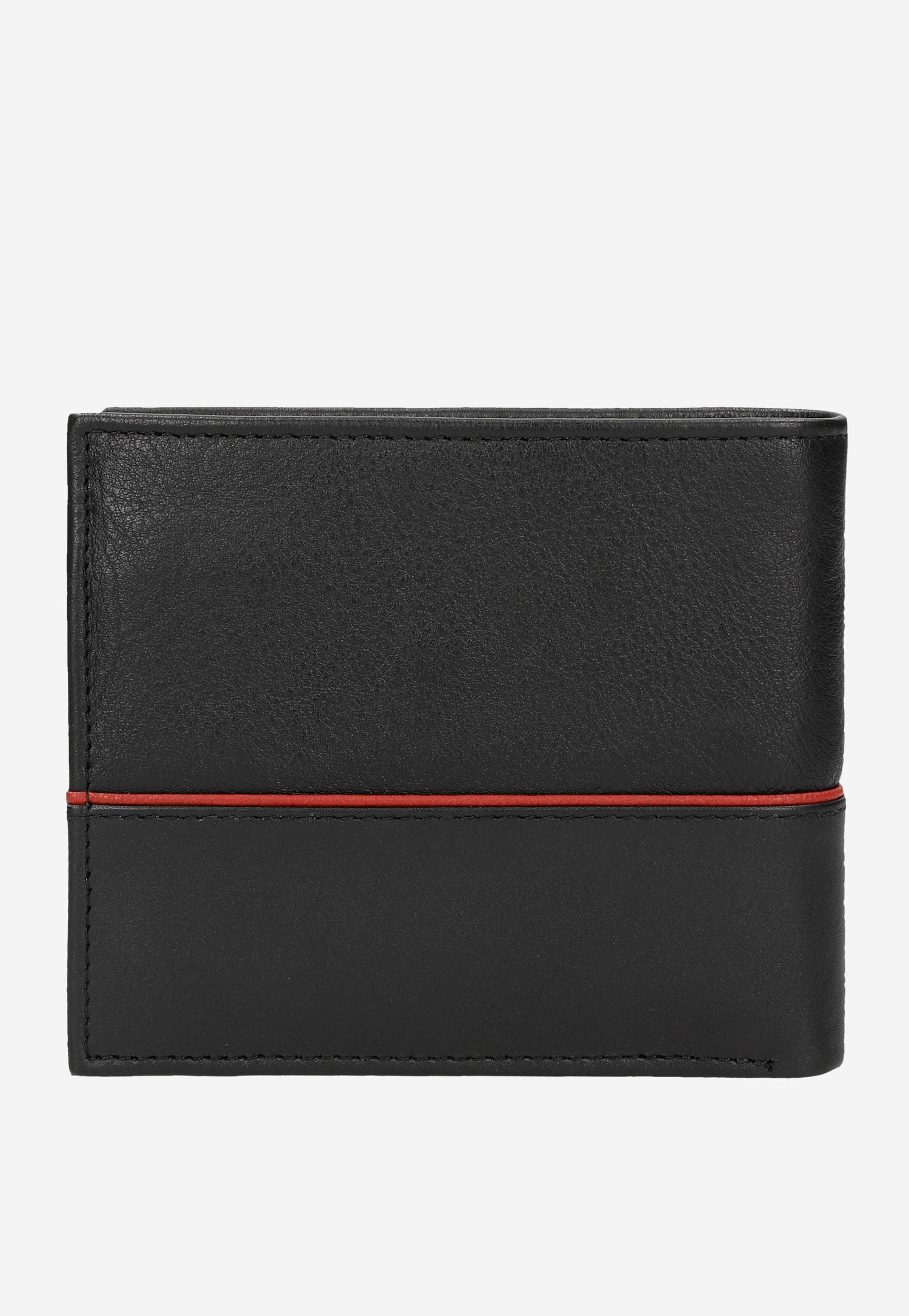 Czarny portfel męski z czerwonym paskiem