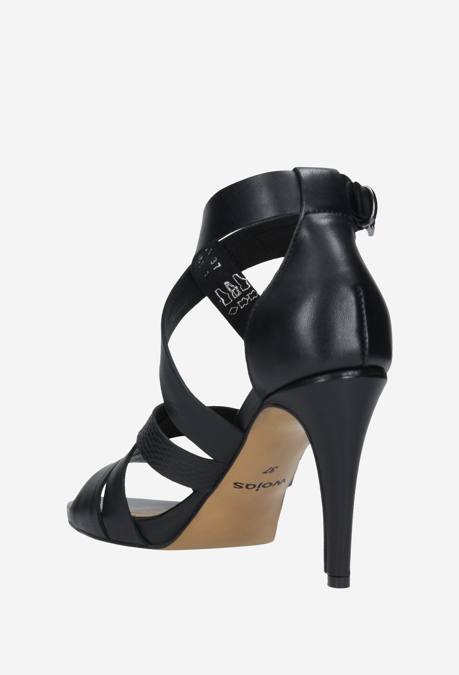 Oryginalne beżowe sandały na szpilce ze srebrnymi przetarciami