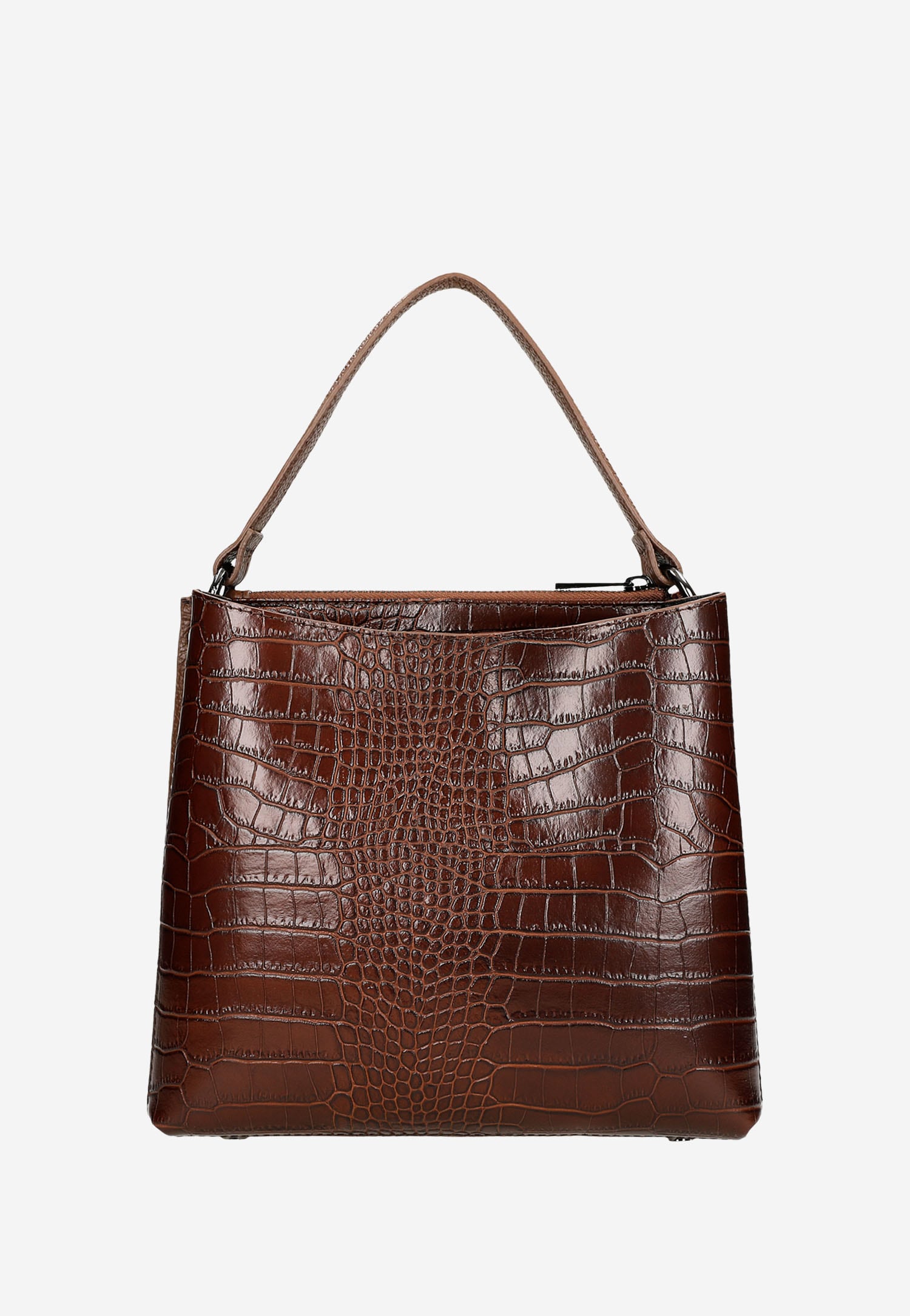 Duża ciemnobrązowa torebka damska kuferek z tłoczeniem