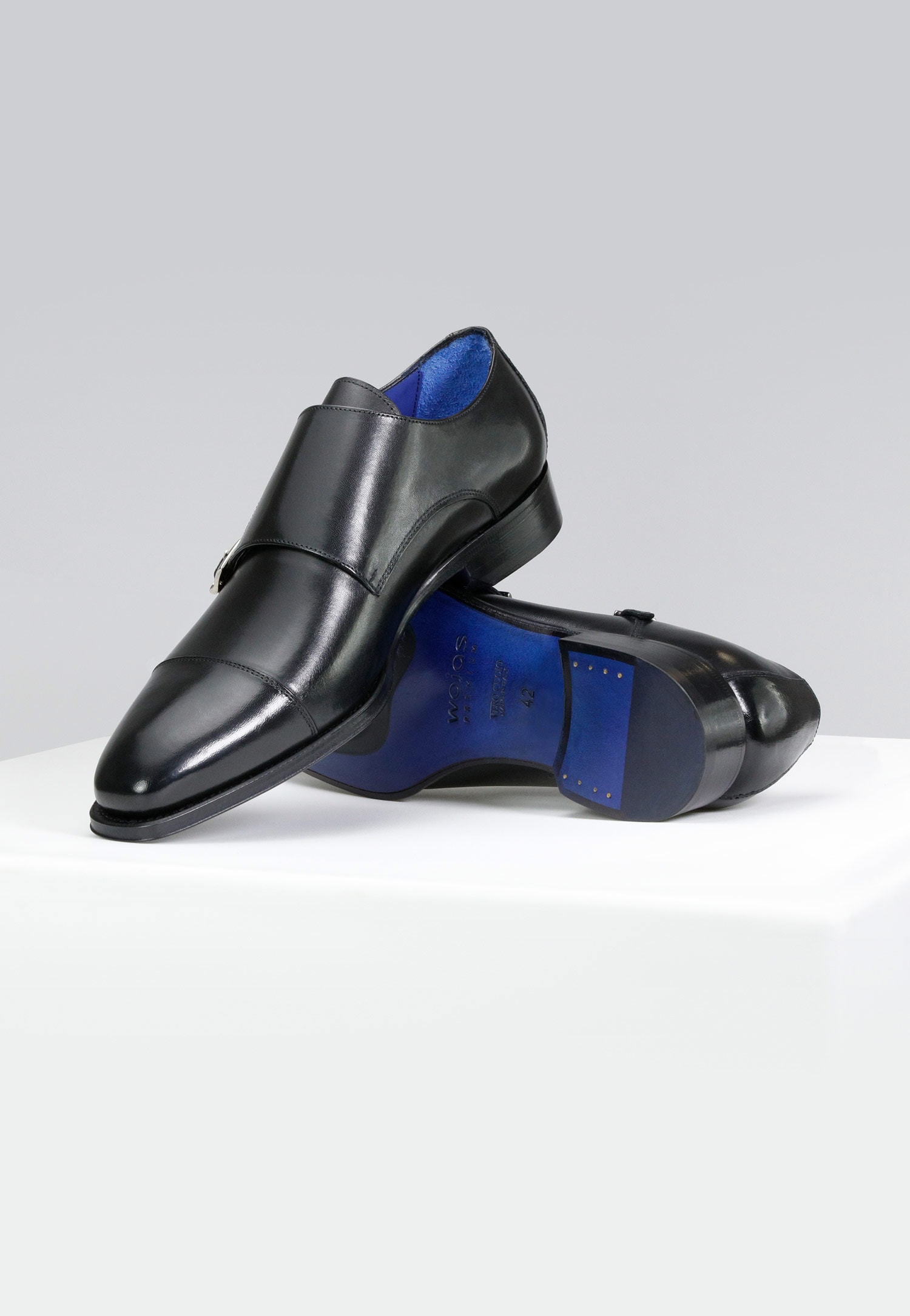 PREMIUM czarne eleganckie monki z dwiema klamrami