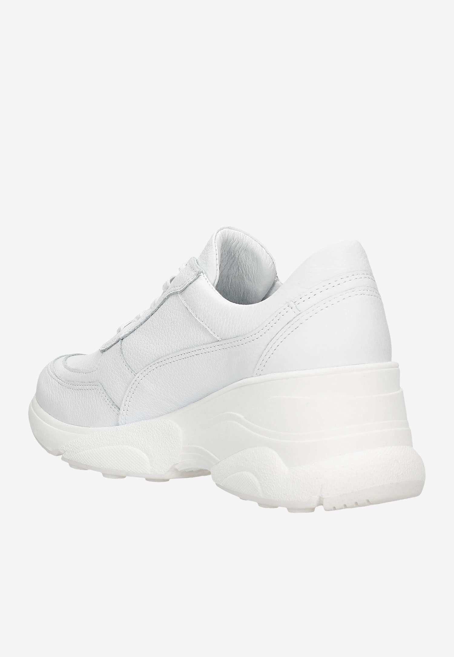 Beżowe skórzane sneakersy damskie na wysokiej podeszwie