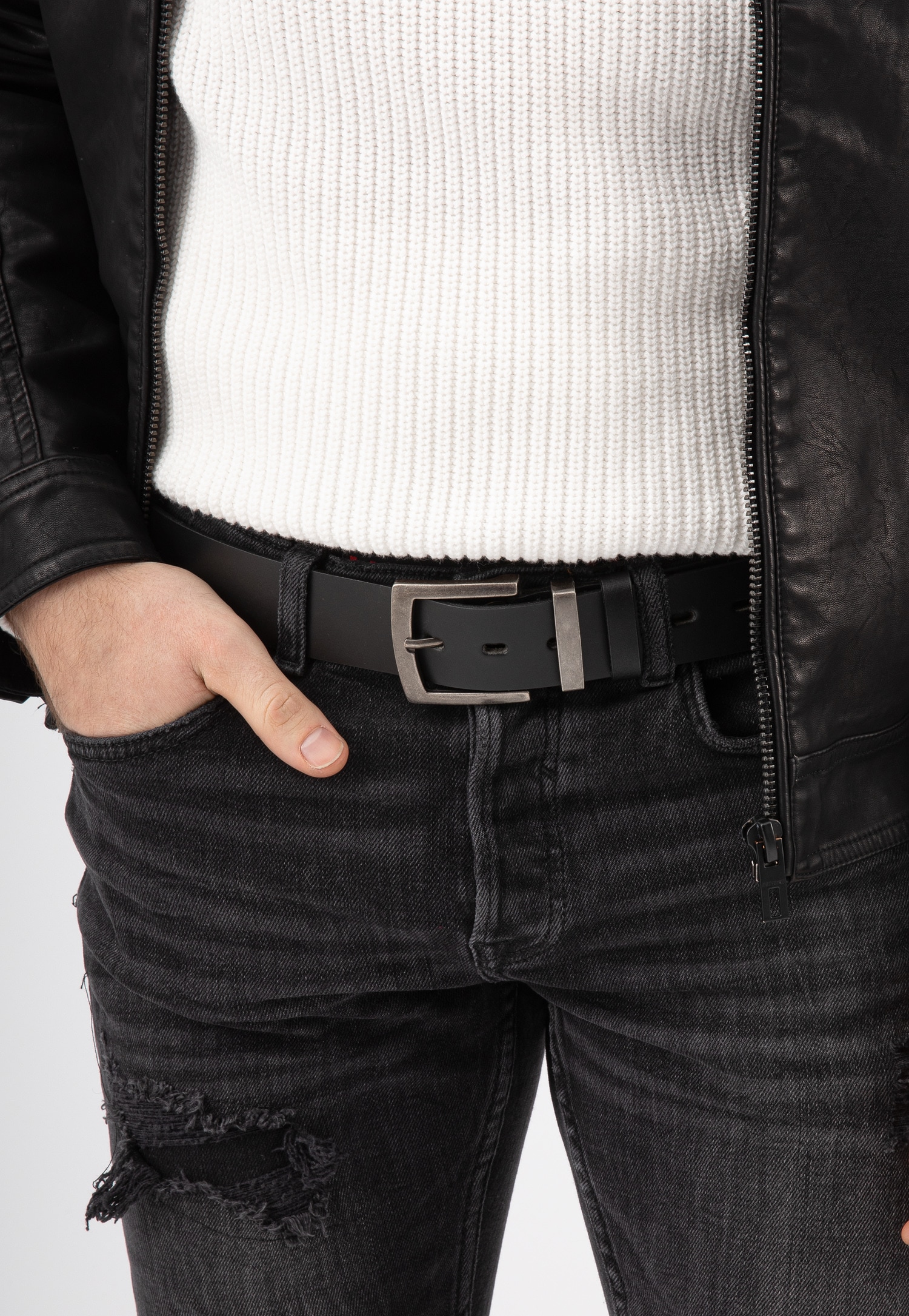 Skórzany czarny pasek dla mężczyzn