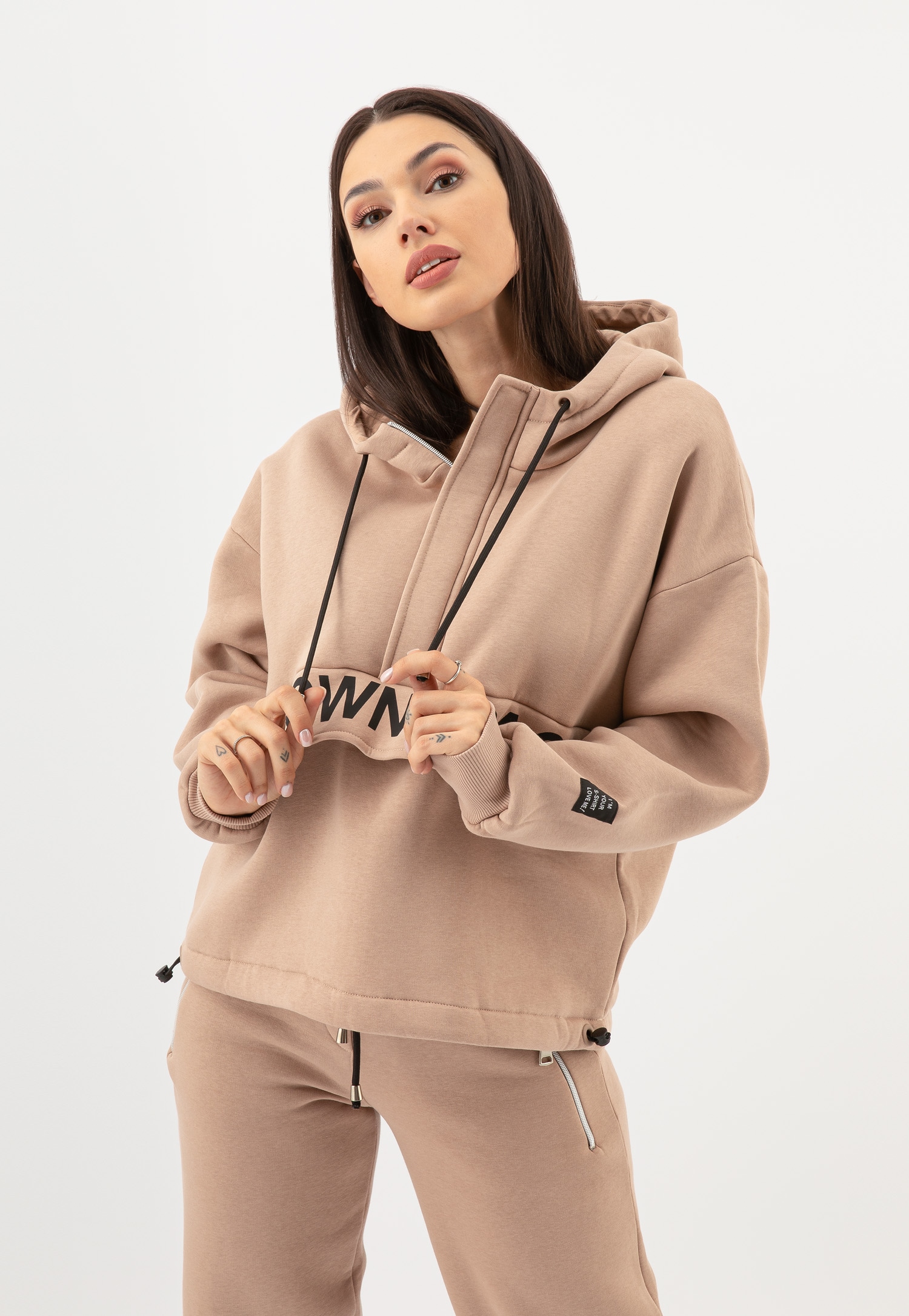 RELAKS beżowa bluza dresowa z kapturem