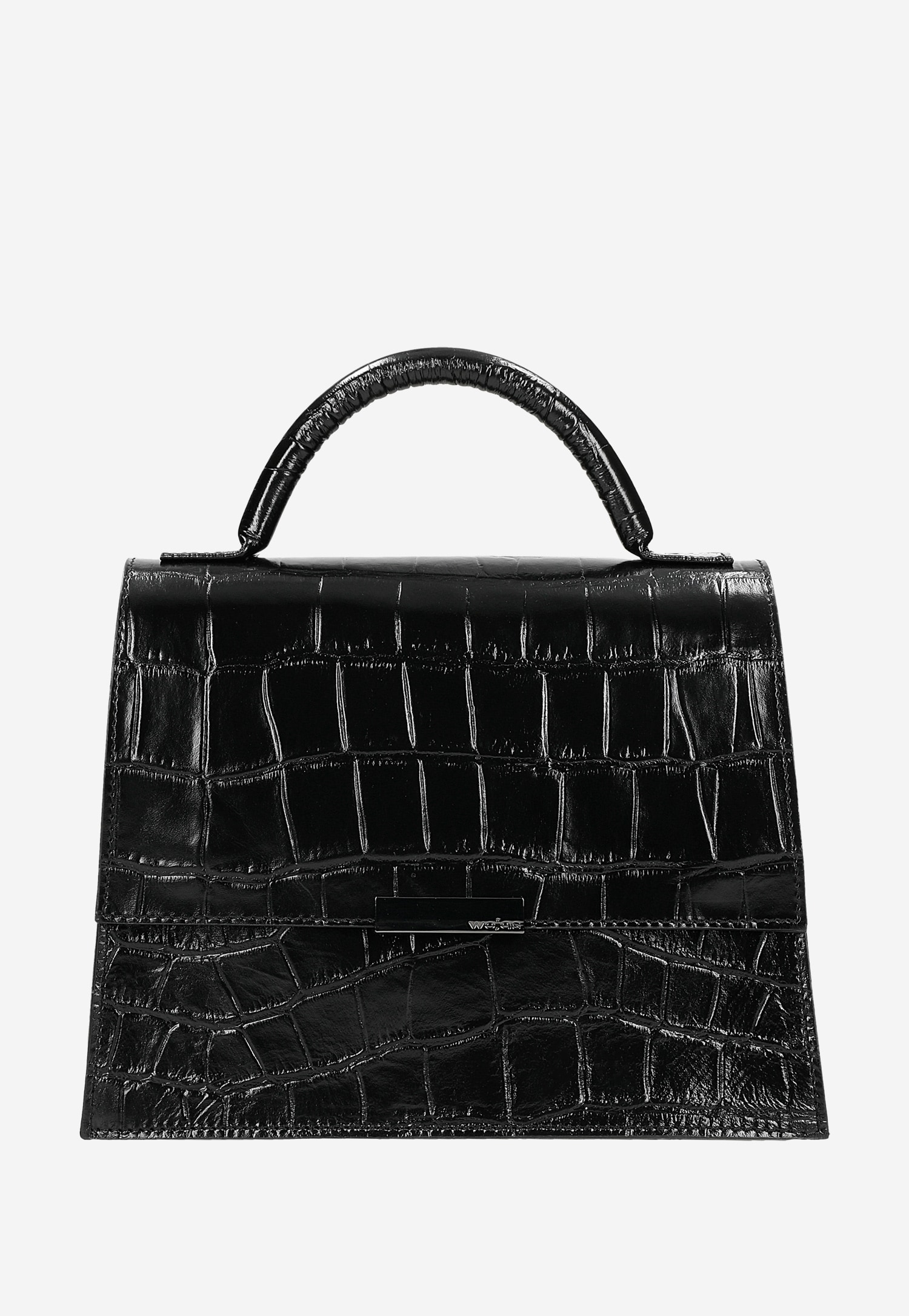 Czarny lakierowany kuferek z teksturą