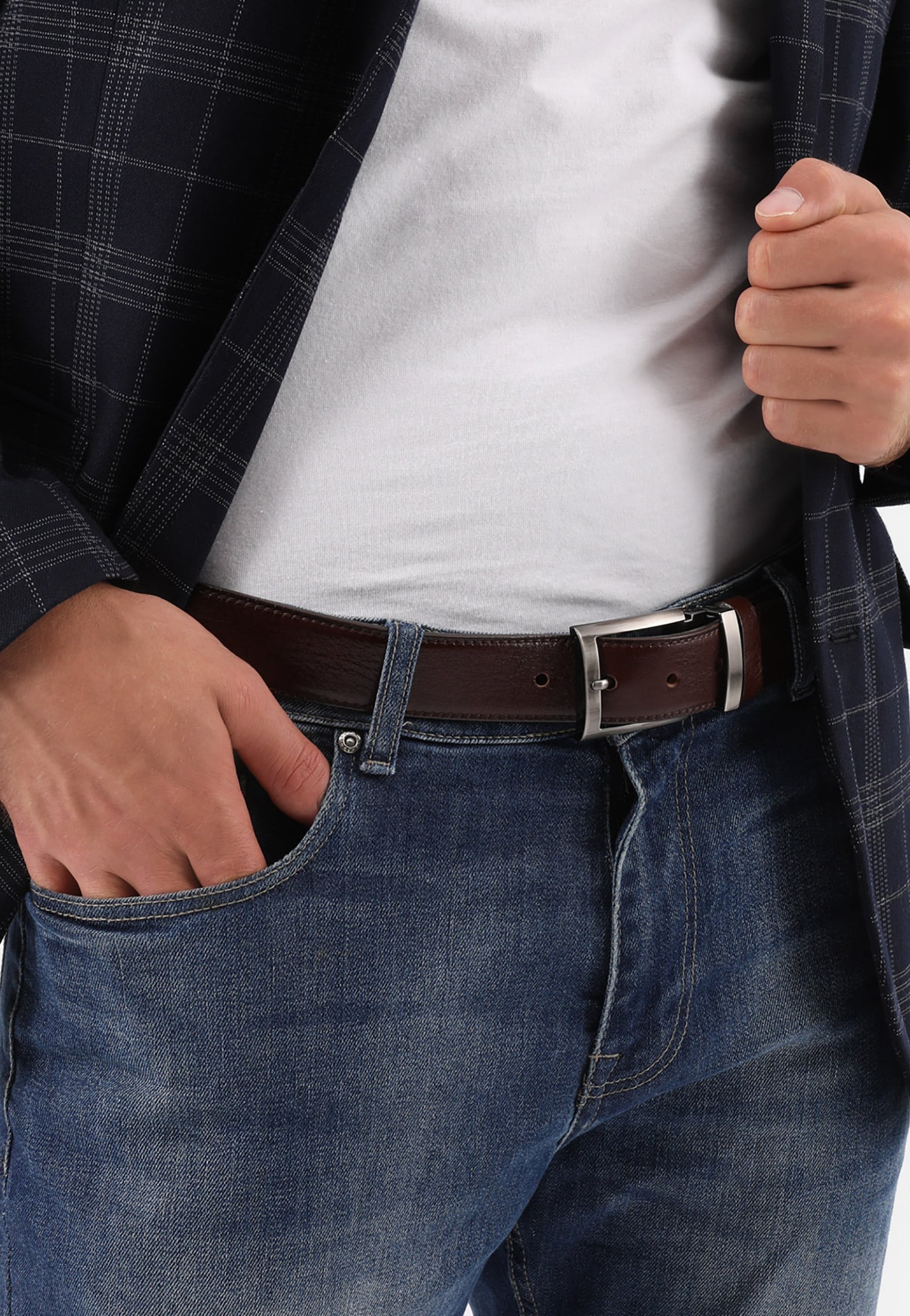 Jasnobrązowy skórzany pasek męski