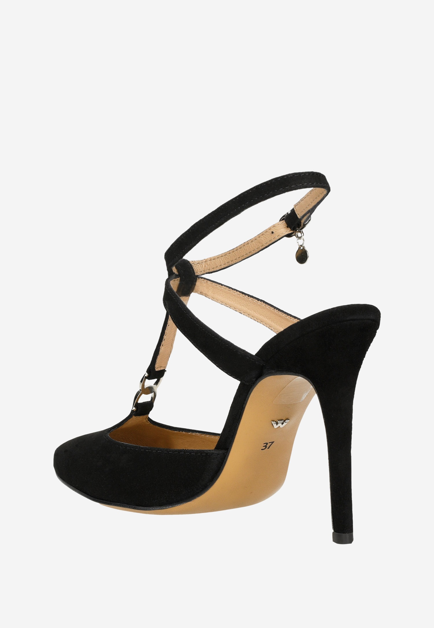 Awangardowe czarne szpilki damskie z weluru