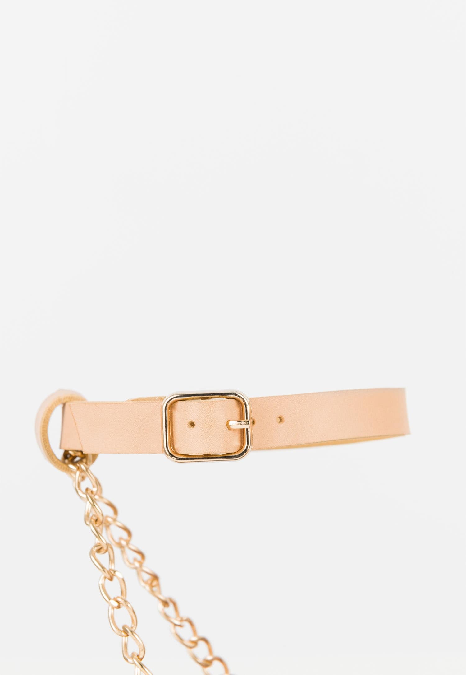 WJS beżowe sandały damskie ze złotym łańcuszkiem