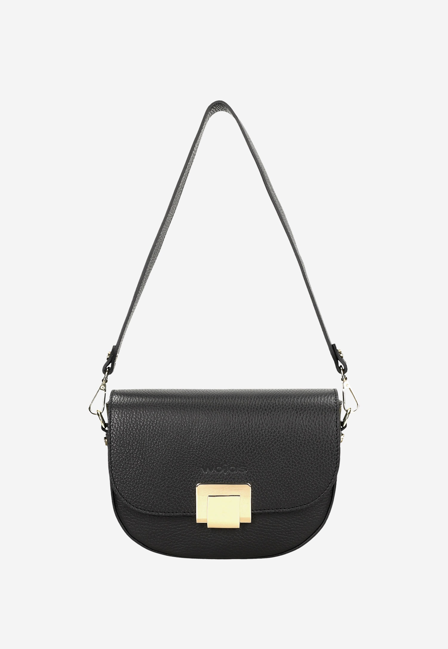 Czarna niewielka torebka damska ze złotym zapięciem