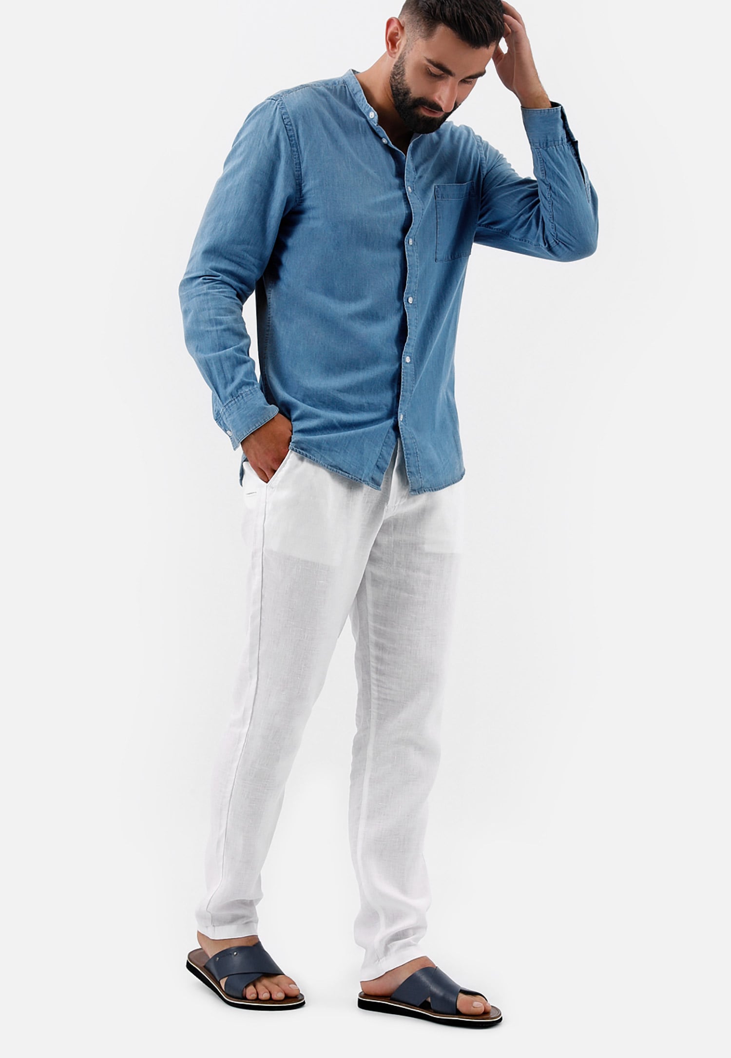 Granatowe męskie klapki ze skóry licowej