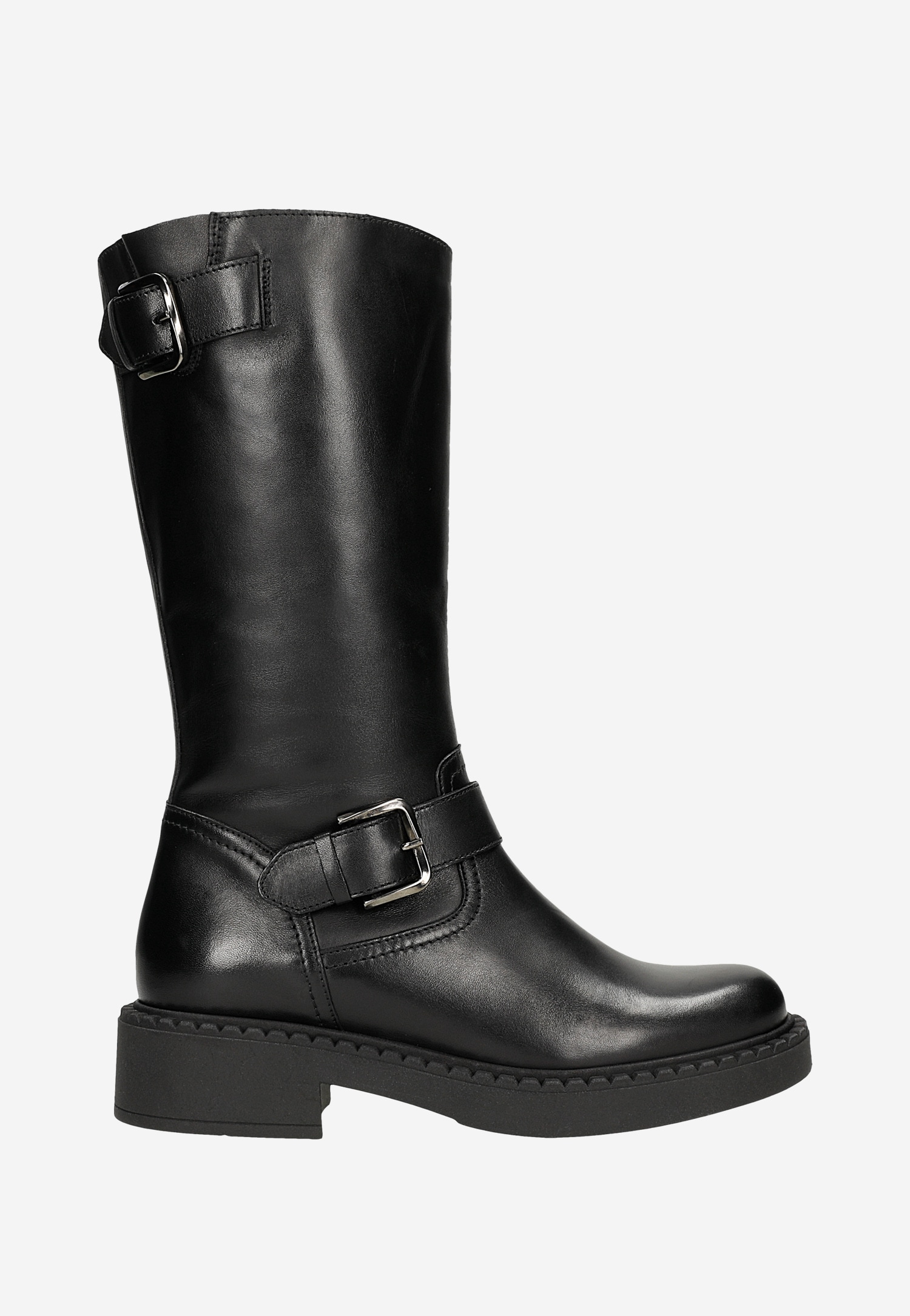 Czarne skórzane bikery damskie z klamrami