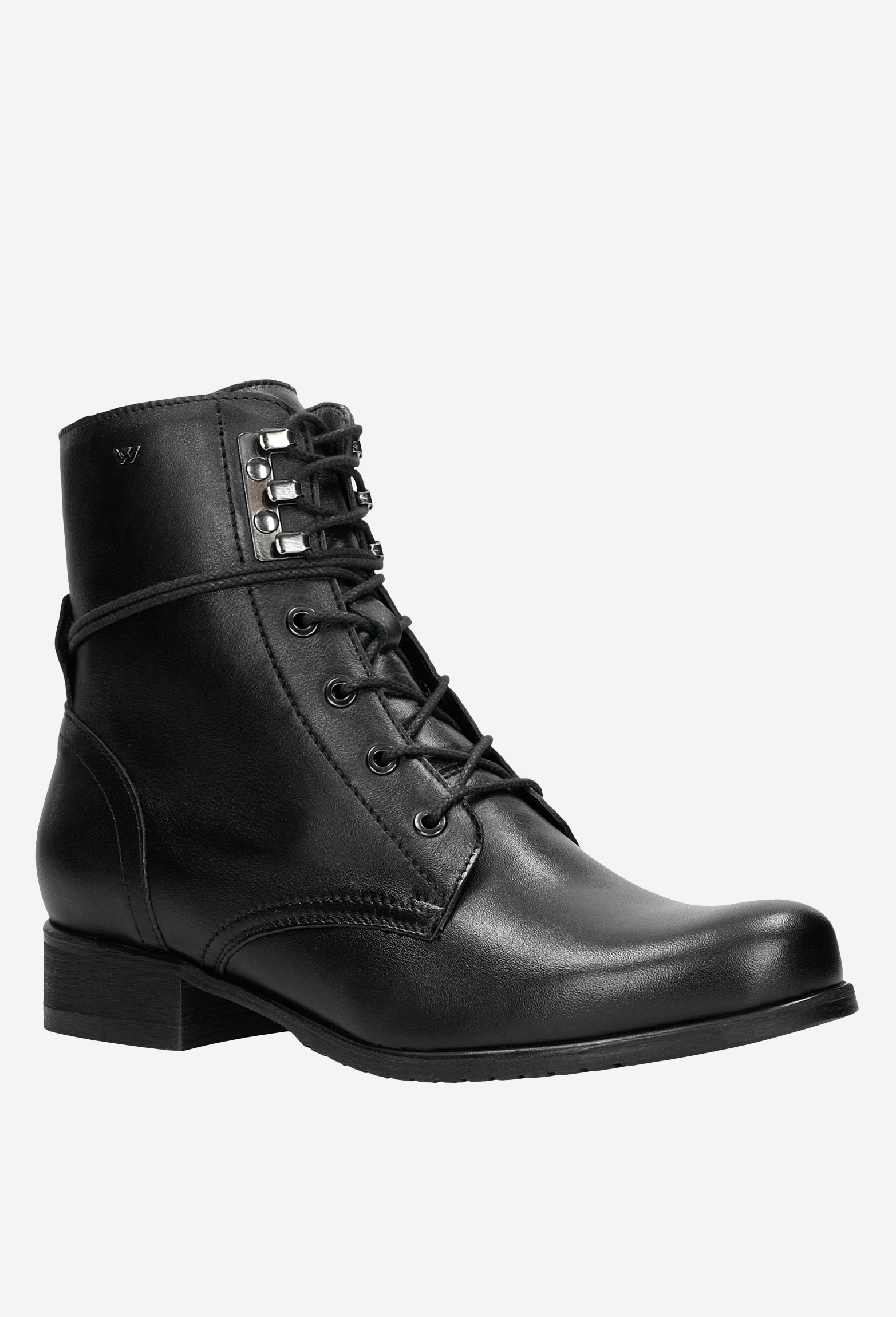 Czarne skórzane trzewiki damskie na jesień