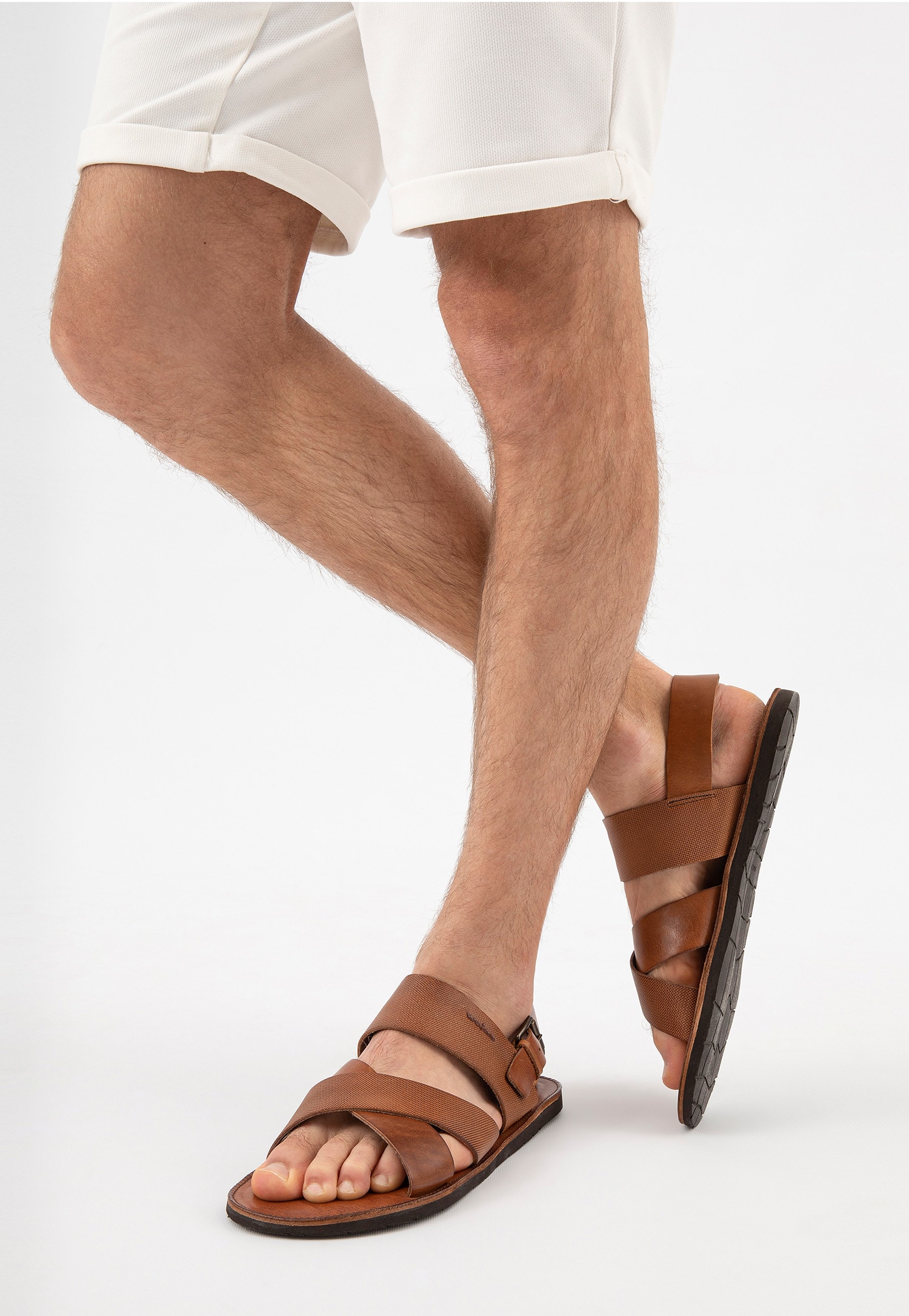 Skórzane sandały męskie w kolorze brązowym