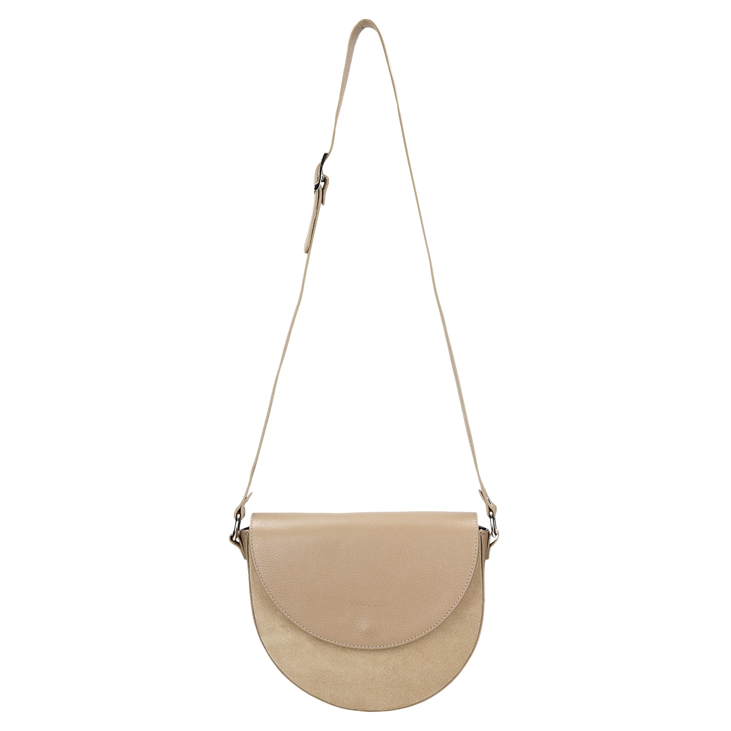 Mała beżowa torebka z połączenia skóry licowej i dwoiny welurowej