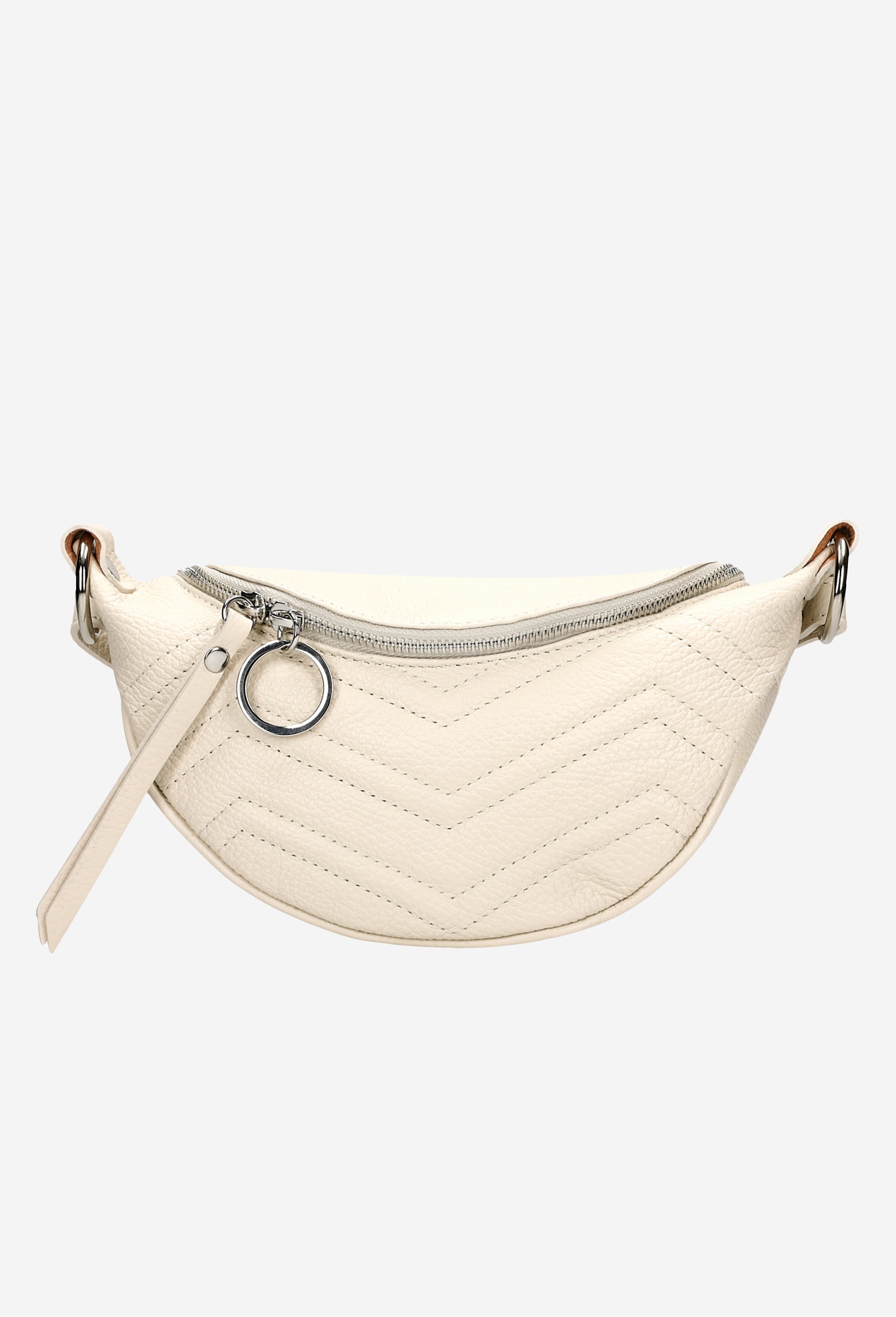 Beżowa pikowana saszetka damska ze skóry licowej