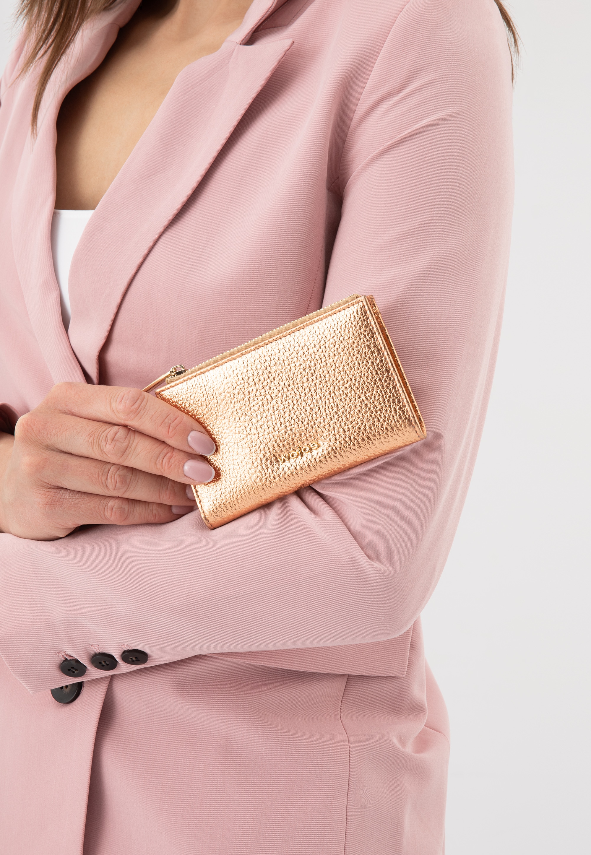 Różowy metaliczny portfel damski