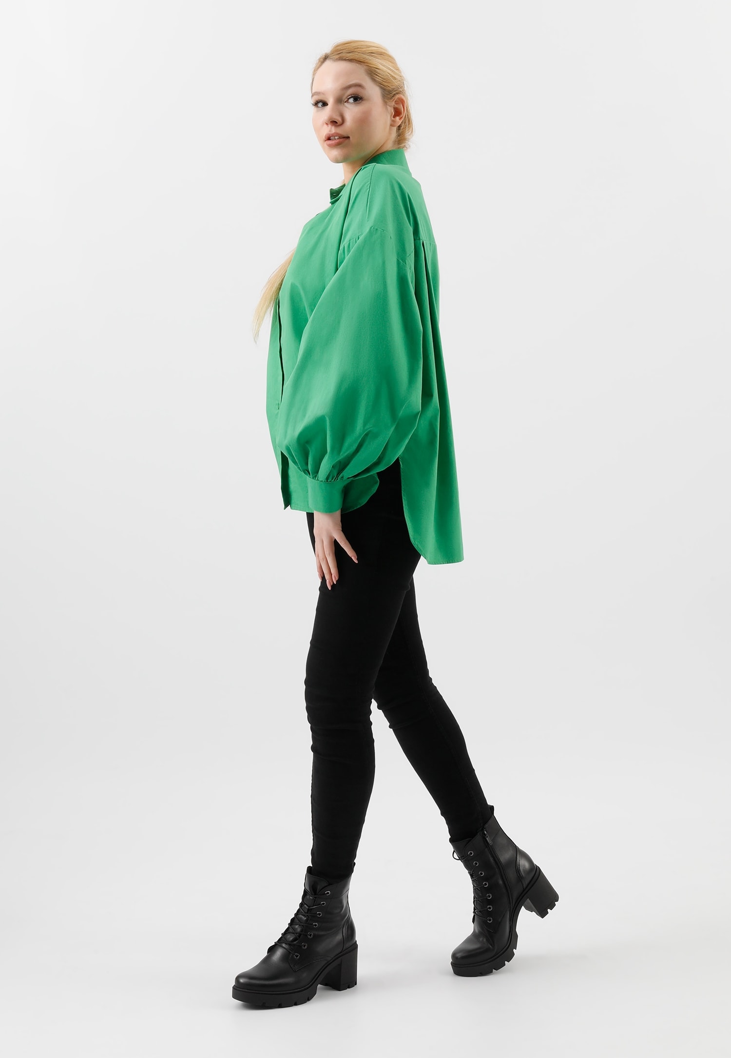 Czarne ocieplane trzewiki damskie na słupku