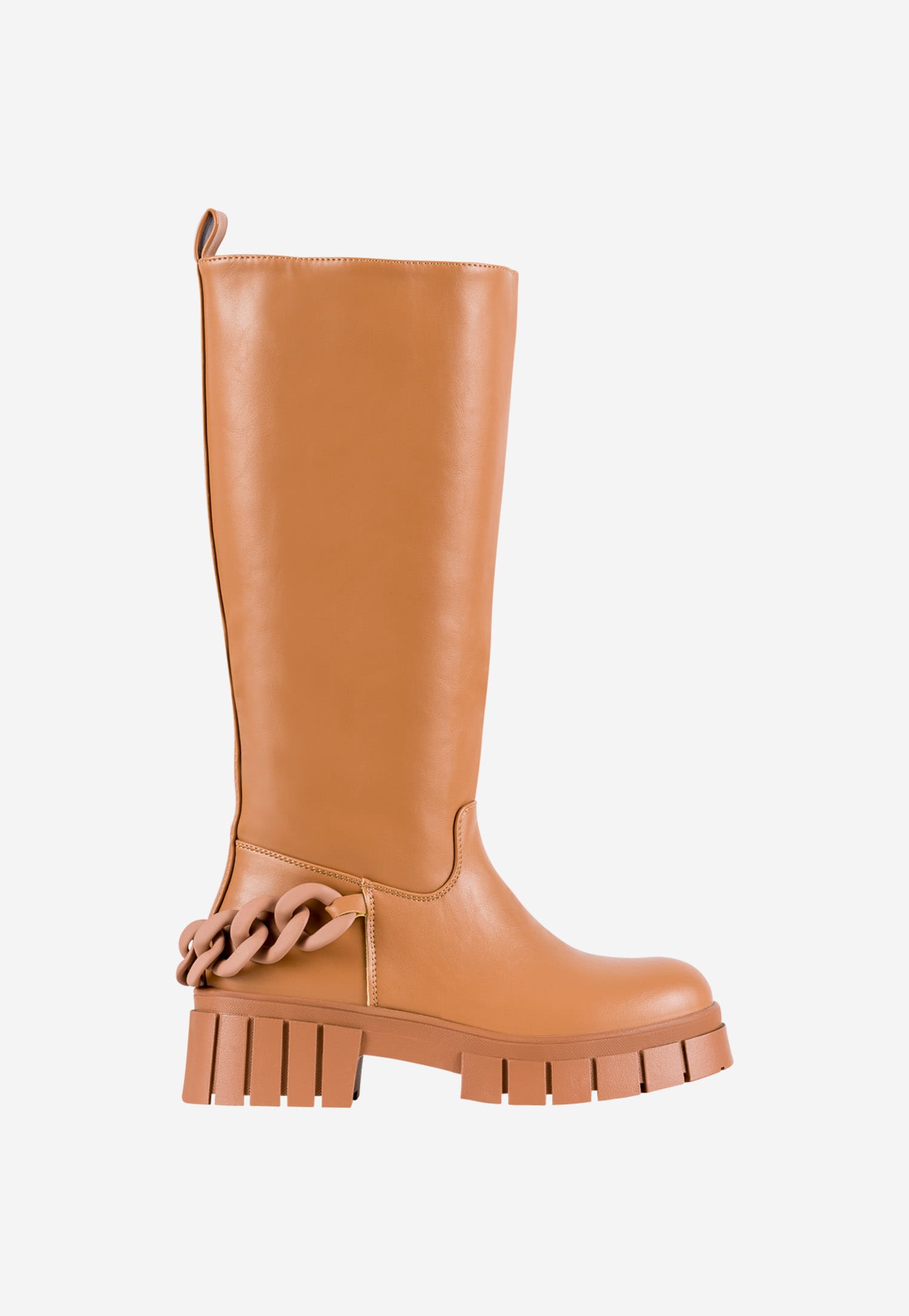 WJS jasnobrązowe kozaki damskie z ozdobnym łańcuchem