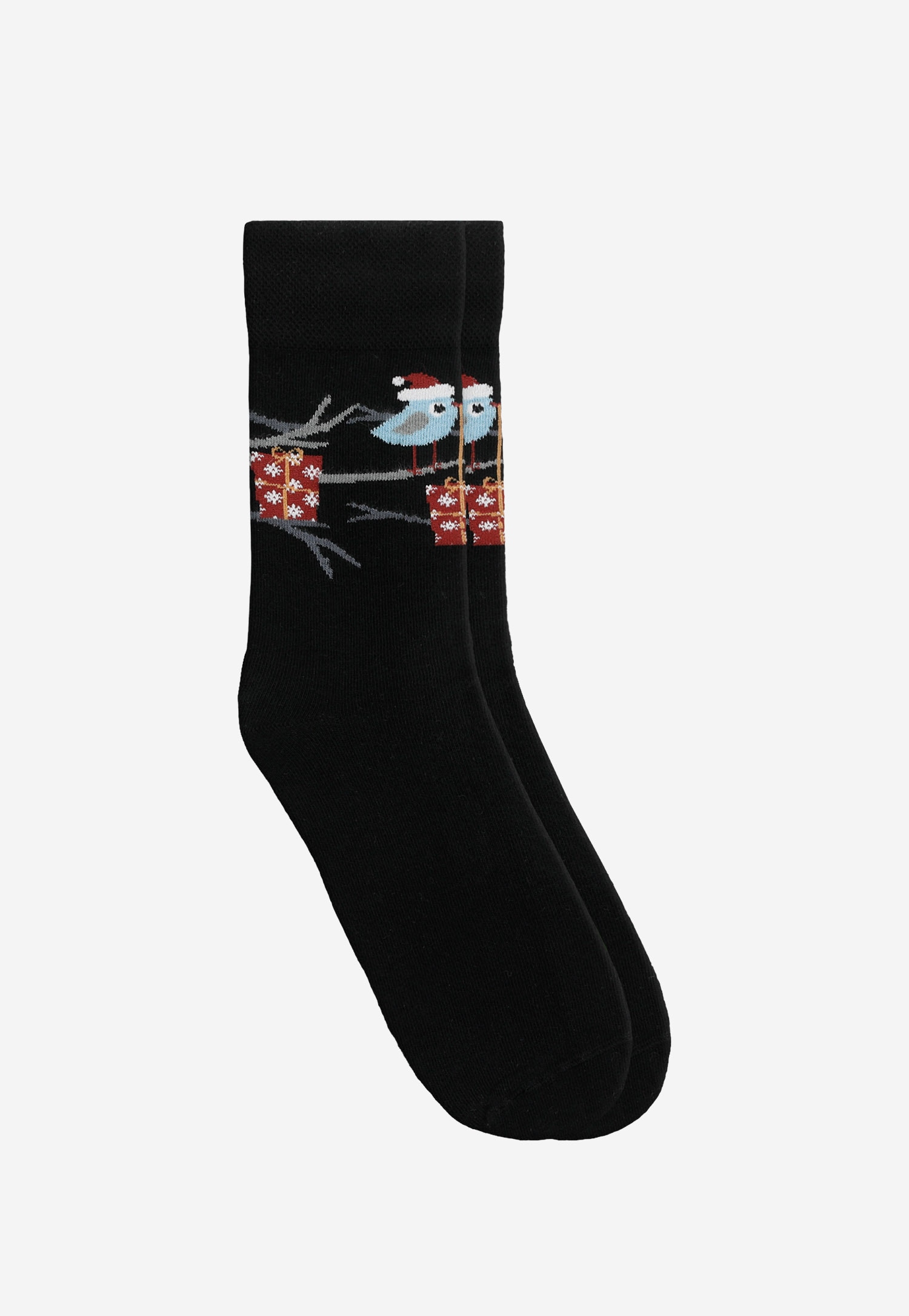 Czarne wysokie skarpety ze świątecznym printem