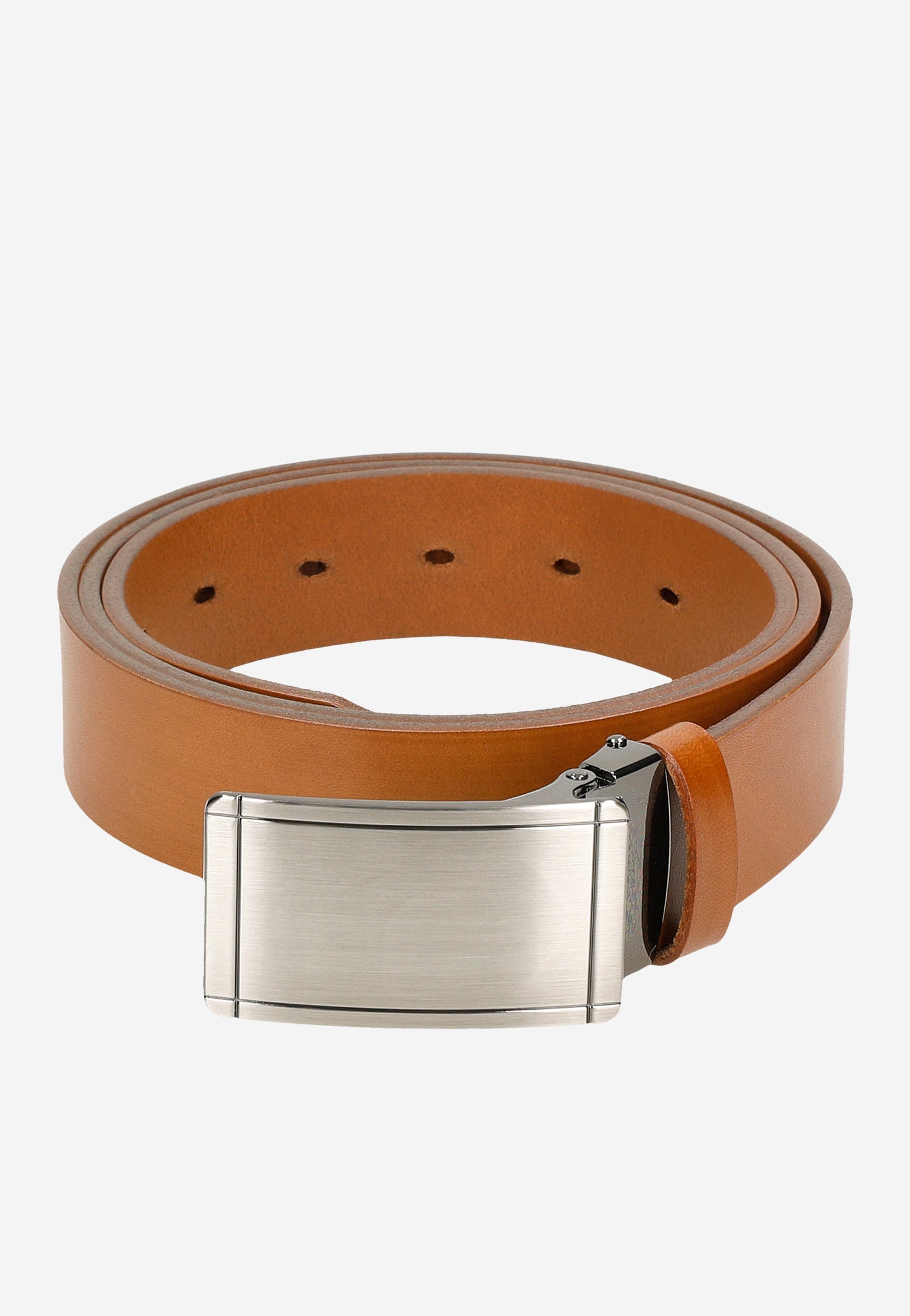 Jasnobrązowy pasek męski z pełną srebrną klamrą