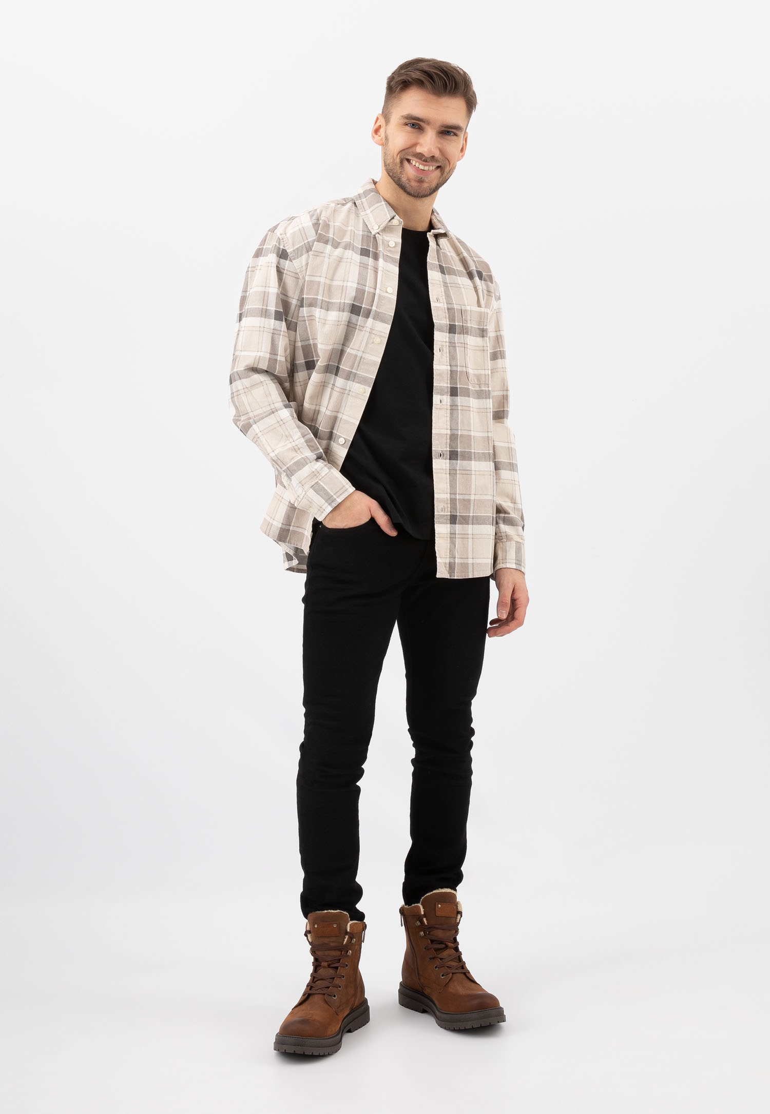 Brązowe męskie trzewiki typu bikery z ociepleniem